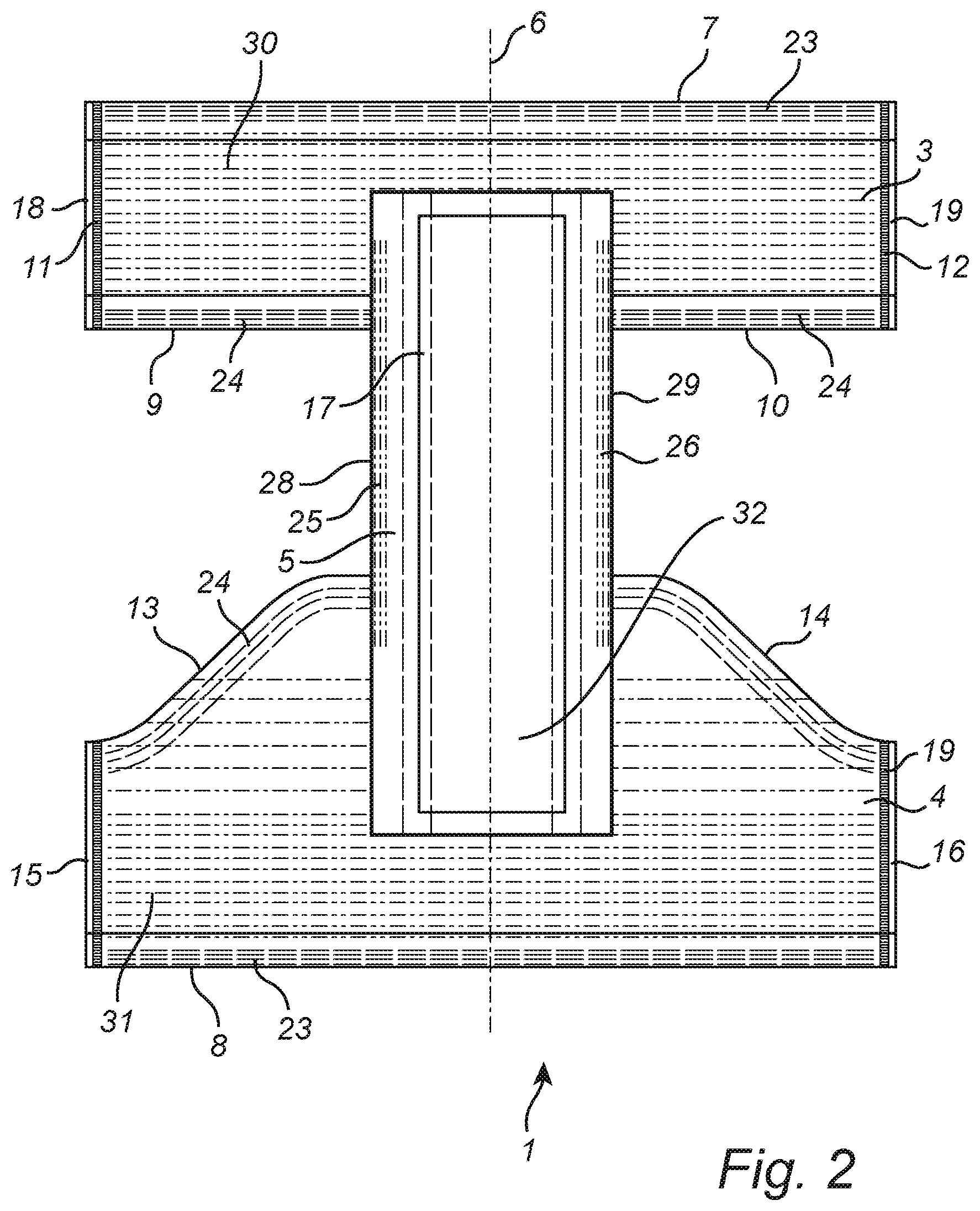 Patent US12599507 Figure 2 – Method and apparatus for manufacturing an elastic laminate and a disposable absorbent hygiene product comprising the elastic laminate