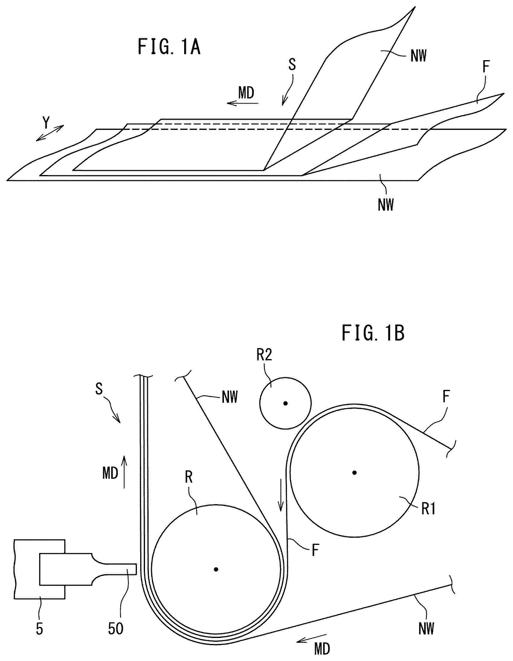 Patent US12599513 Figure 1 – Stretch layered sheet, disposable wearing article, and method and device for manufacturing stretch layered sheet