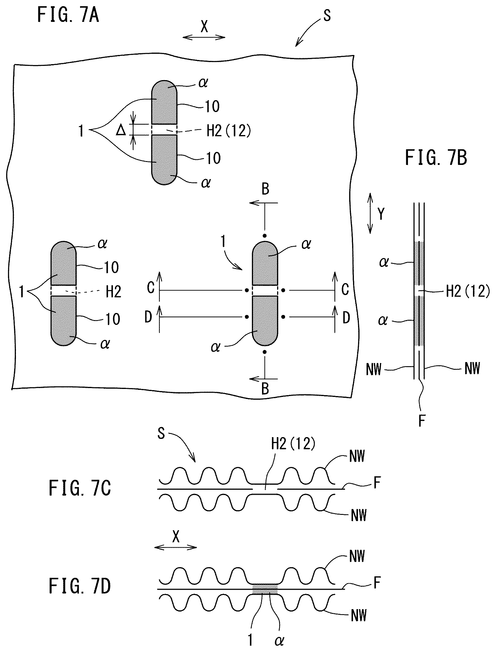 Patent US12599513 Figure 7 – Stretch layered sheet, disposable wearing article, and method and device for manufacturing stretch layered sheet