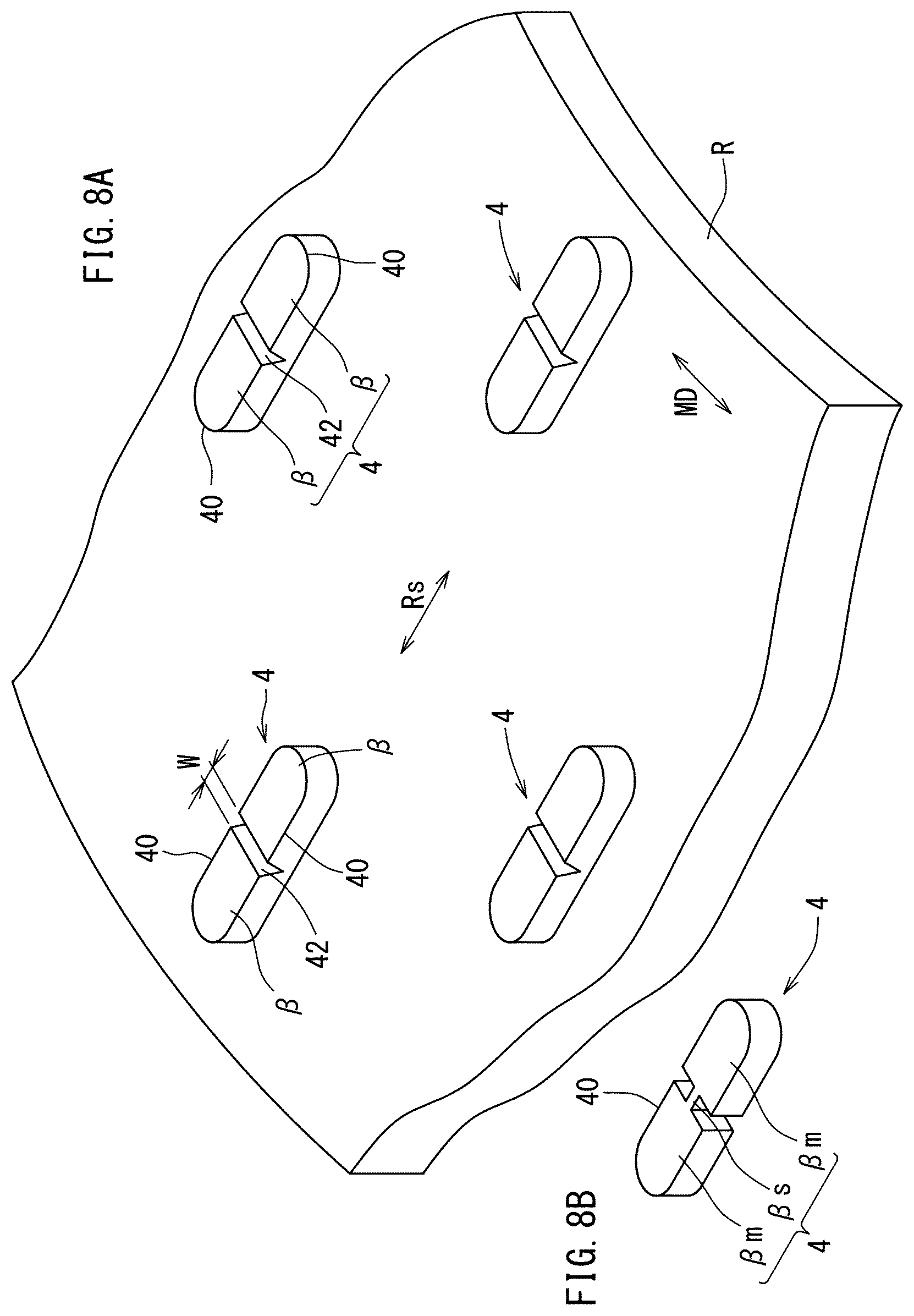 Patent US12599513 Figure 8 – Stretch layered sheet, disposable wearing article, and method and device for manufacturing stretch layered sheet