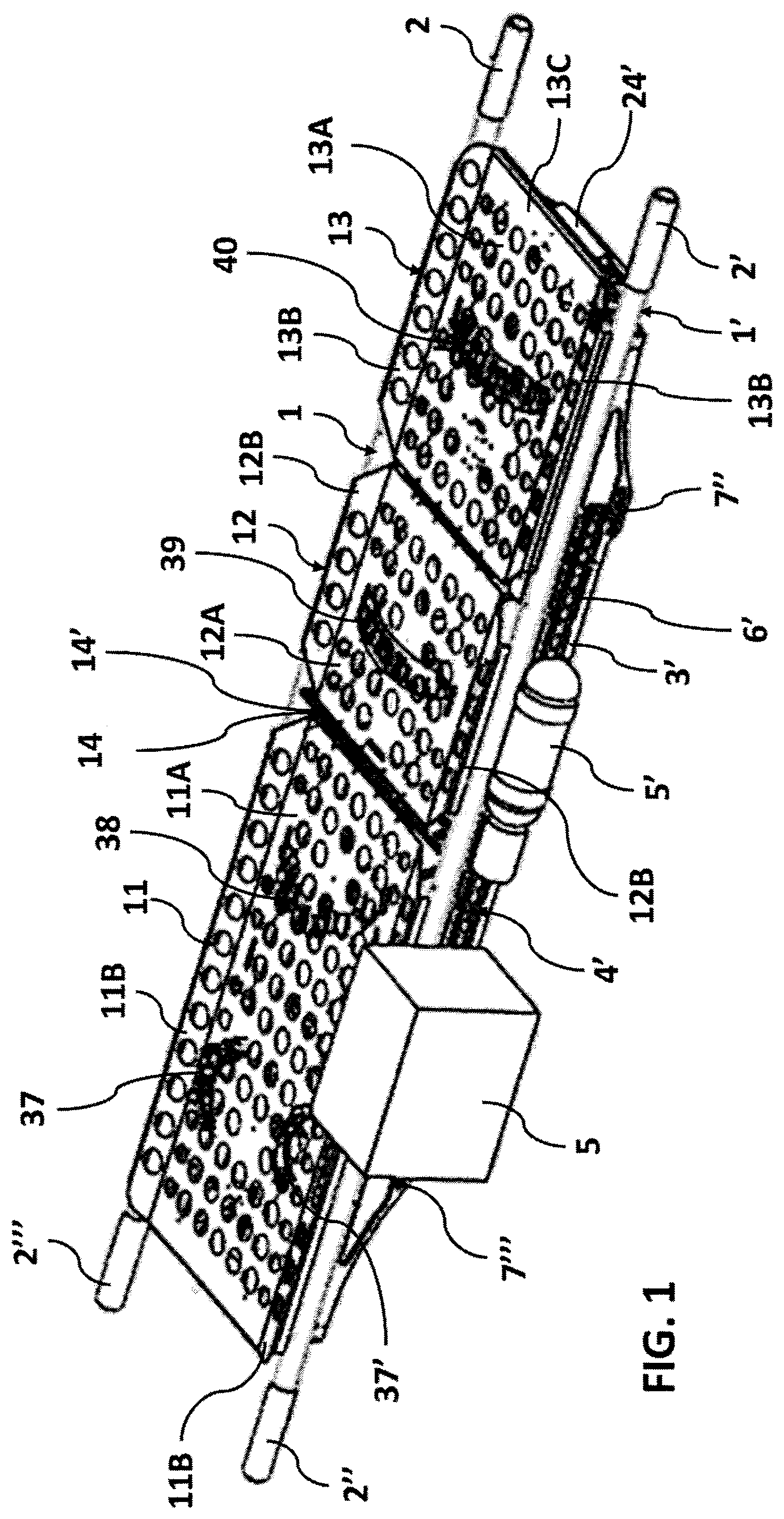 Patent US12599517 Figure 1 – Stretcher equipped with systems for attaching removable medical equipment