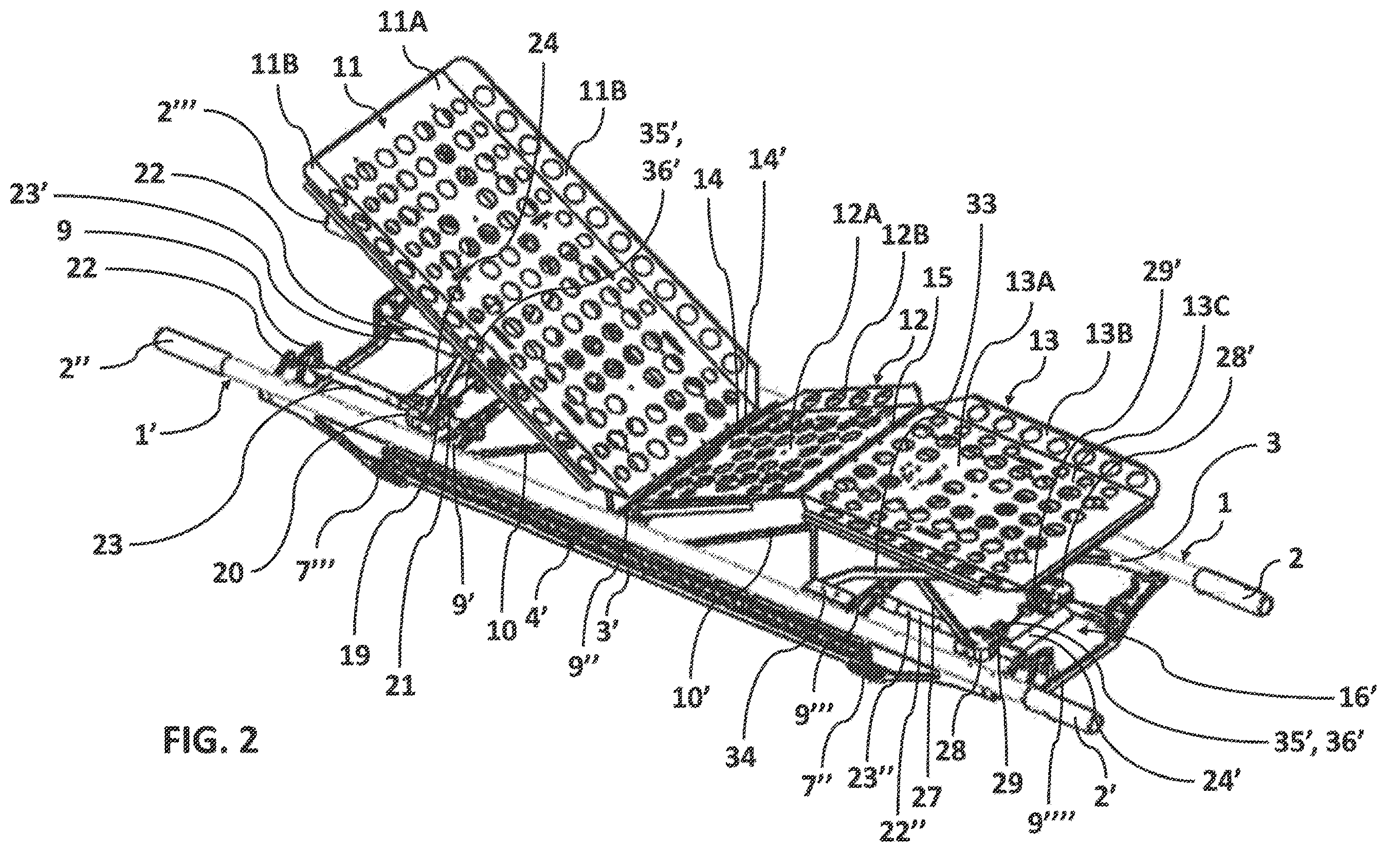 Patent US12599517 Figure 2 – Stretcher equipped with systems for attaching removable medical equipment