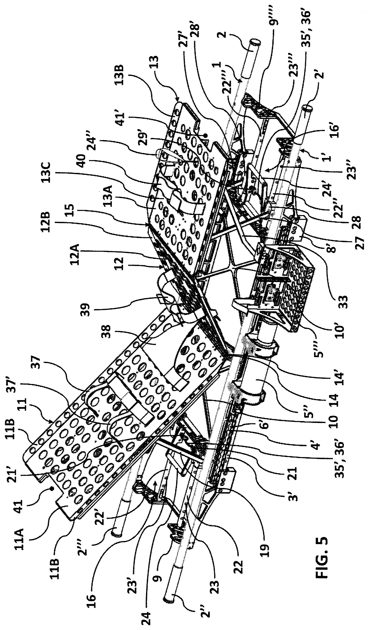 Patent US12599517 Figure 5 – Stretcher equipped with systems for attaching removable medical equipment