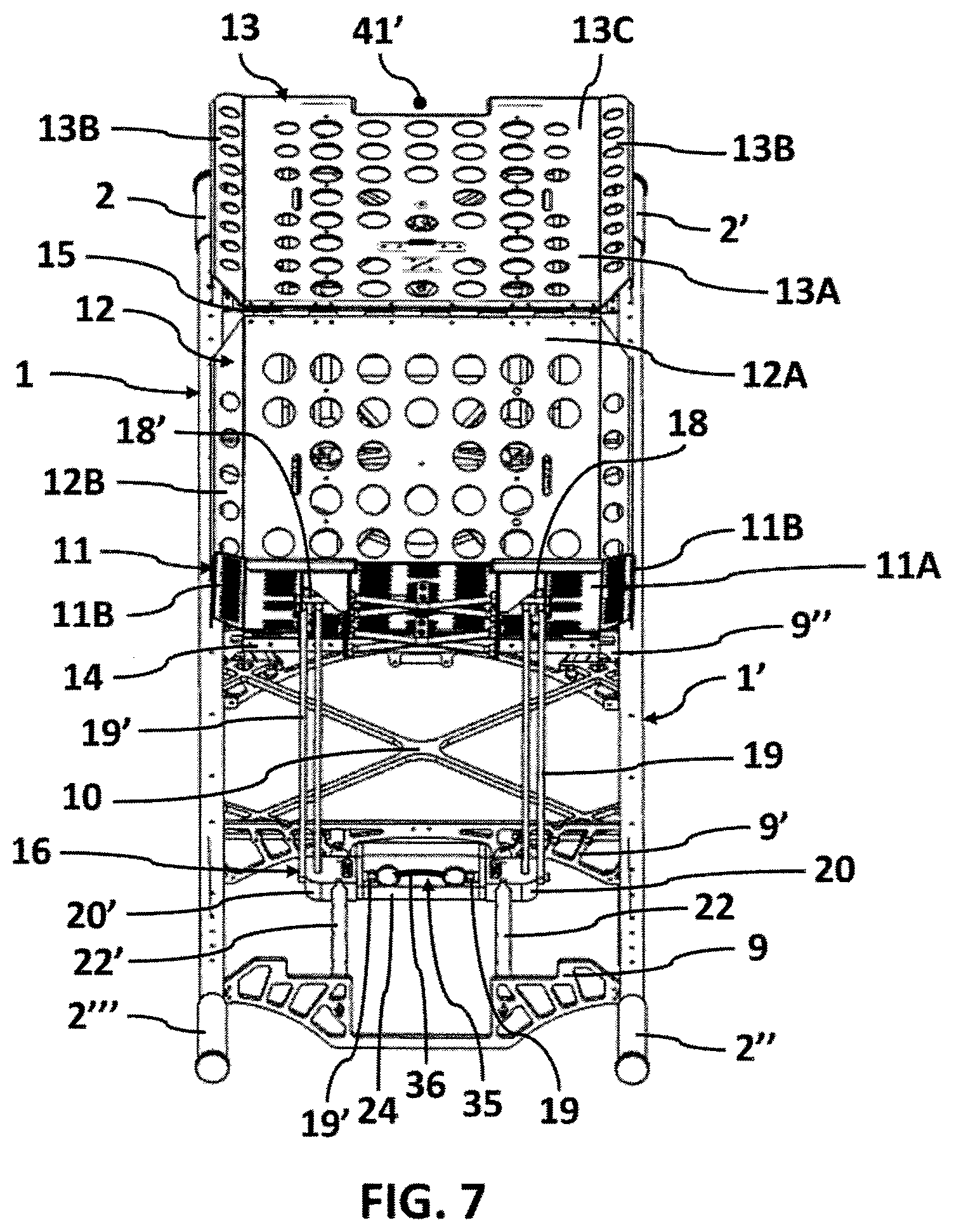 Patent US12599517 Figure 7 – Stretcher equipped with systems for attaching removable medical equipment