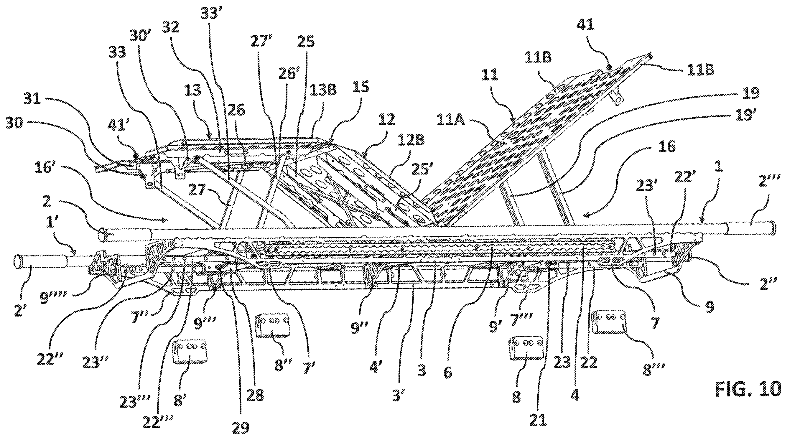 Patent US12599517 Figure 10 – Stretcher equipped with systems for attaching removable medical equipment