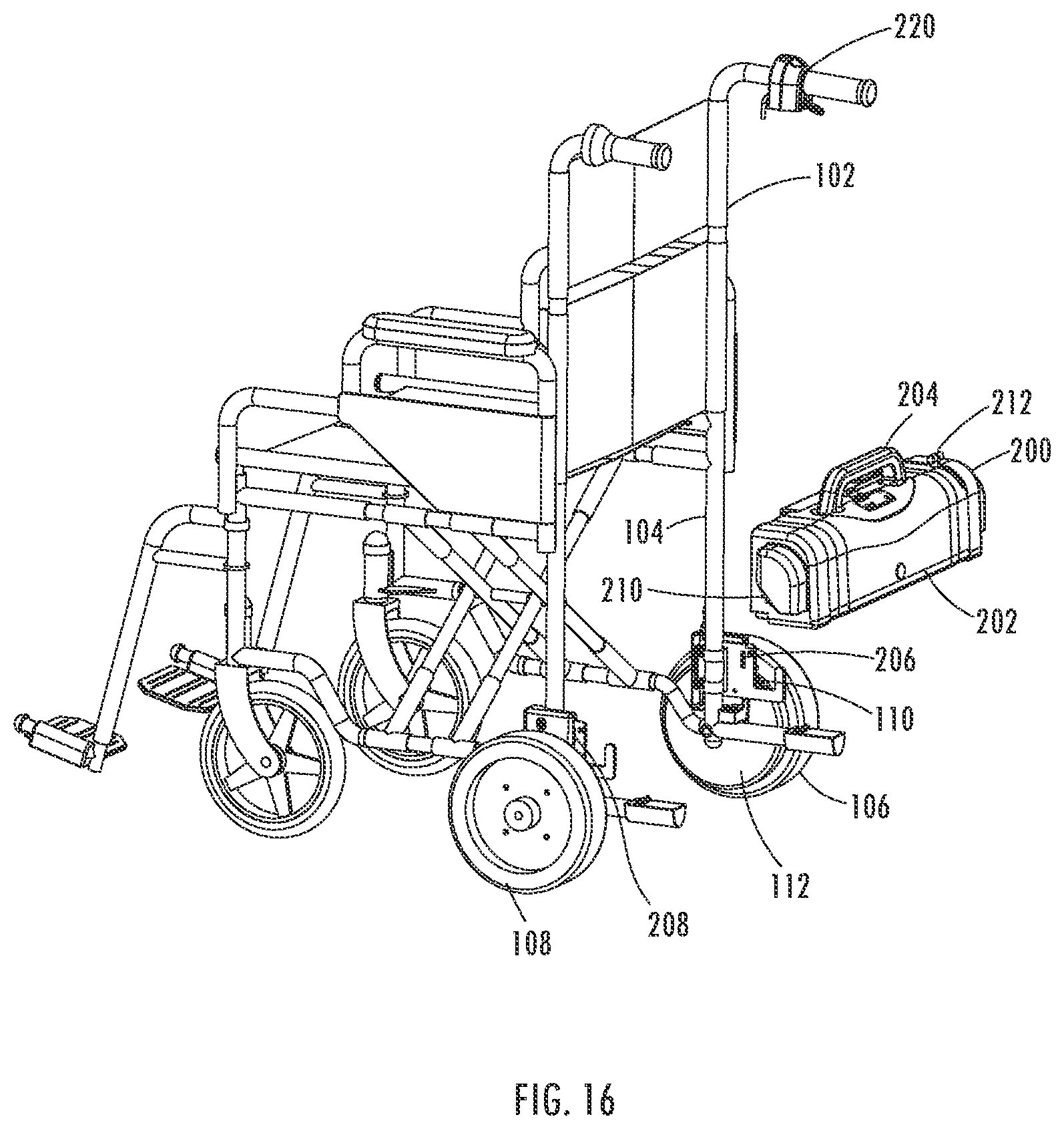 Patent US12599520 Figure 16 – Electrical power assistance device for transport wheelchair