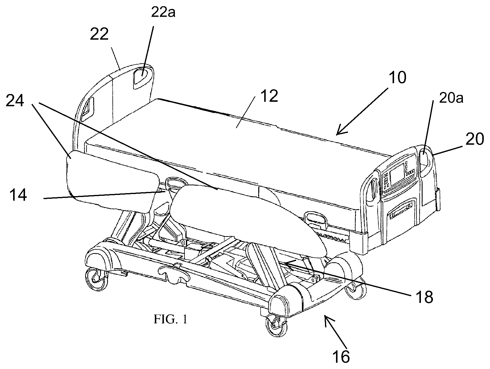 Patent US12599523 Figure 1 – Patient support apparatus with barrier