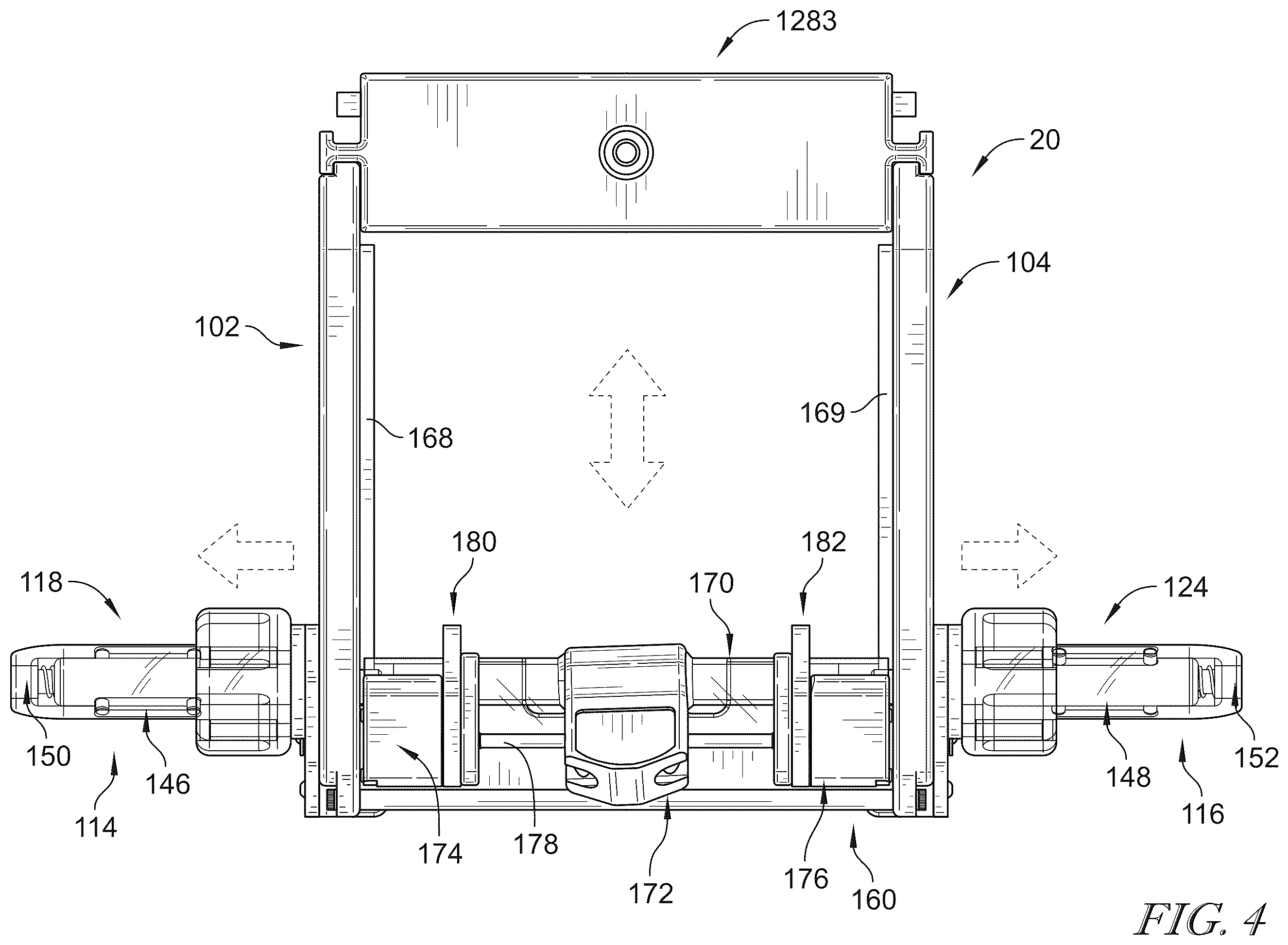 Patent US12599526 Figure 4 – Surgical support system with support top height adjustment