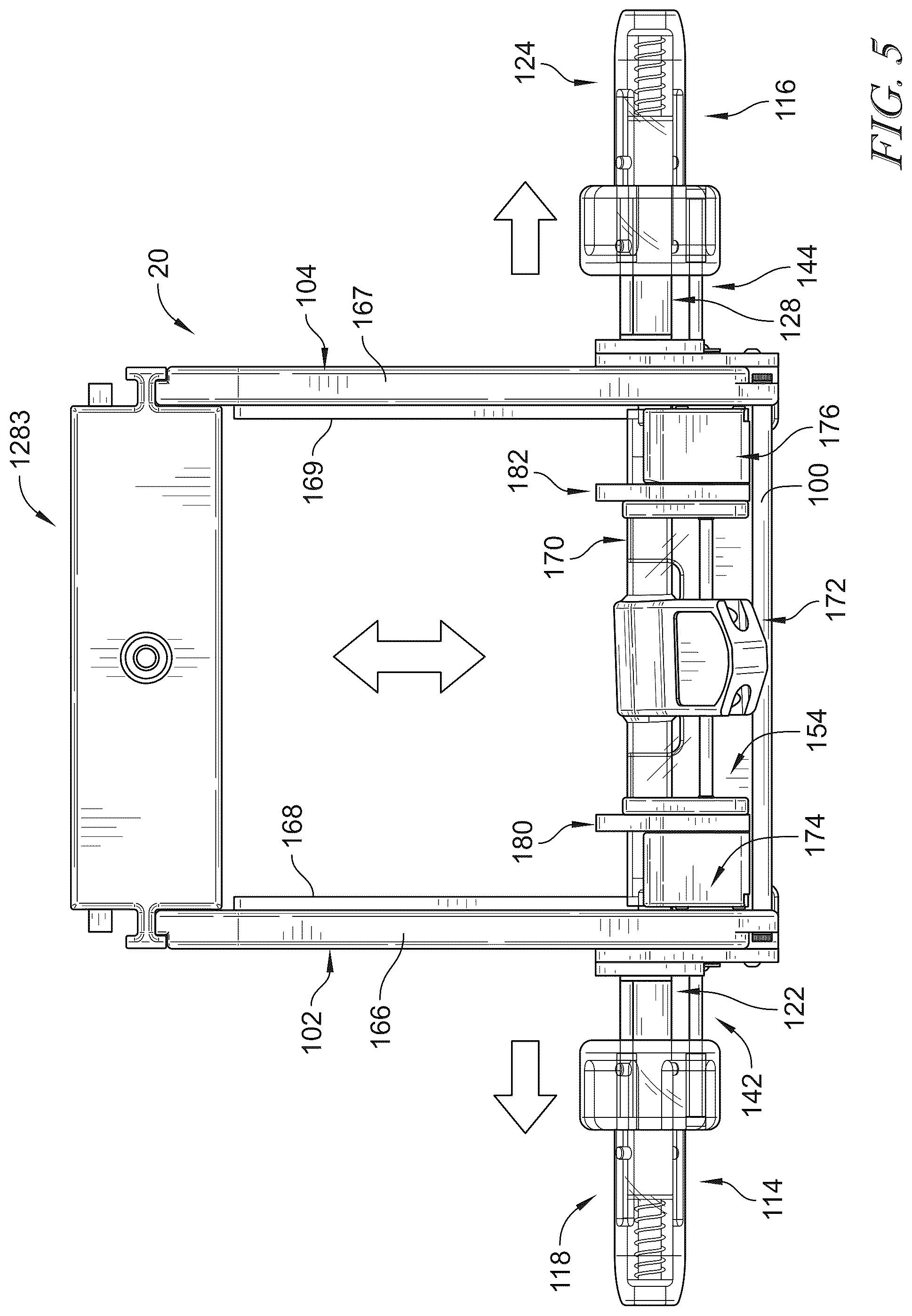 Patent US12599526 Figure 5 – Surgical support system with support top height adjustment