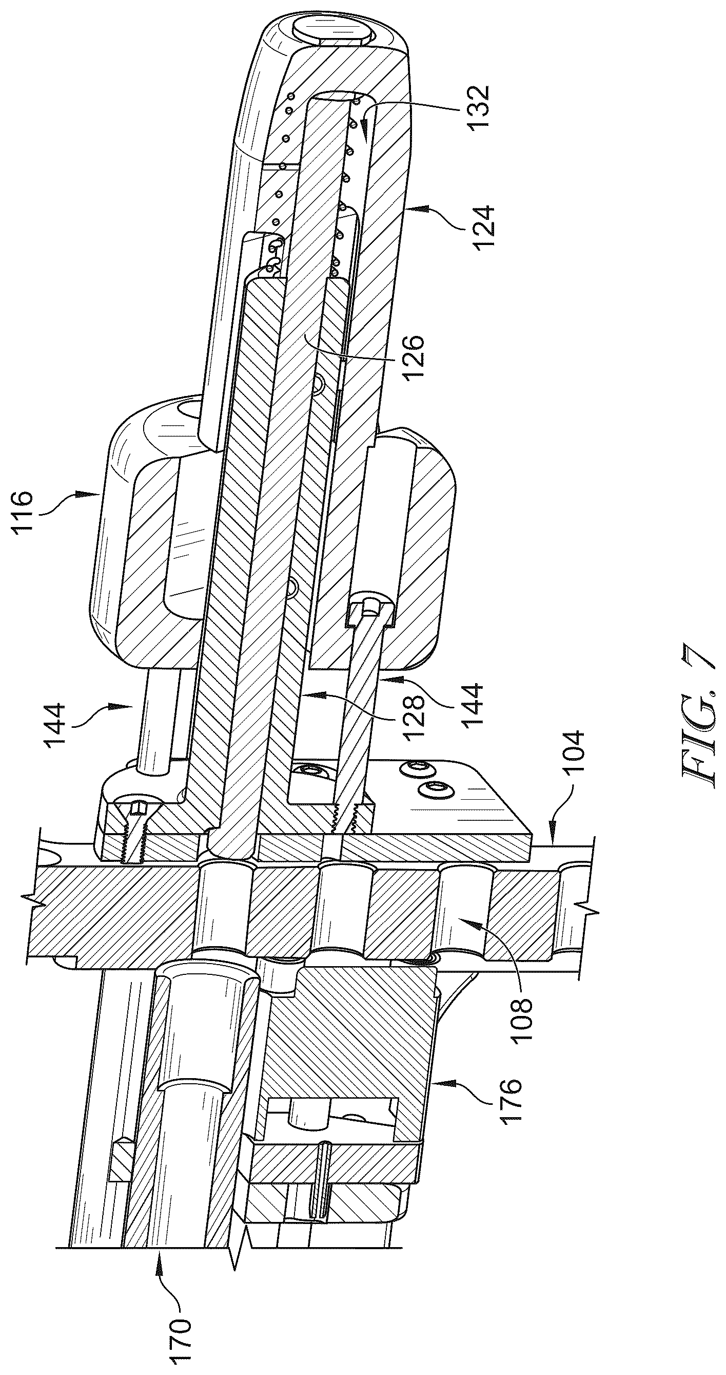 Patent US12599526 Figure 7 – Surgical support system with support top height adjustment