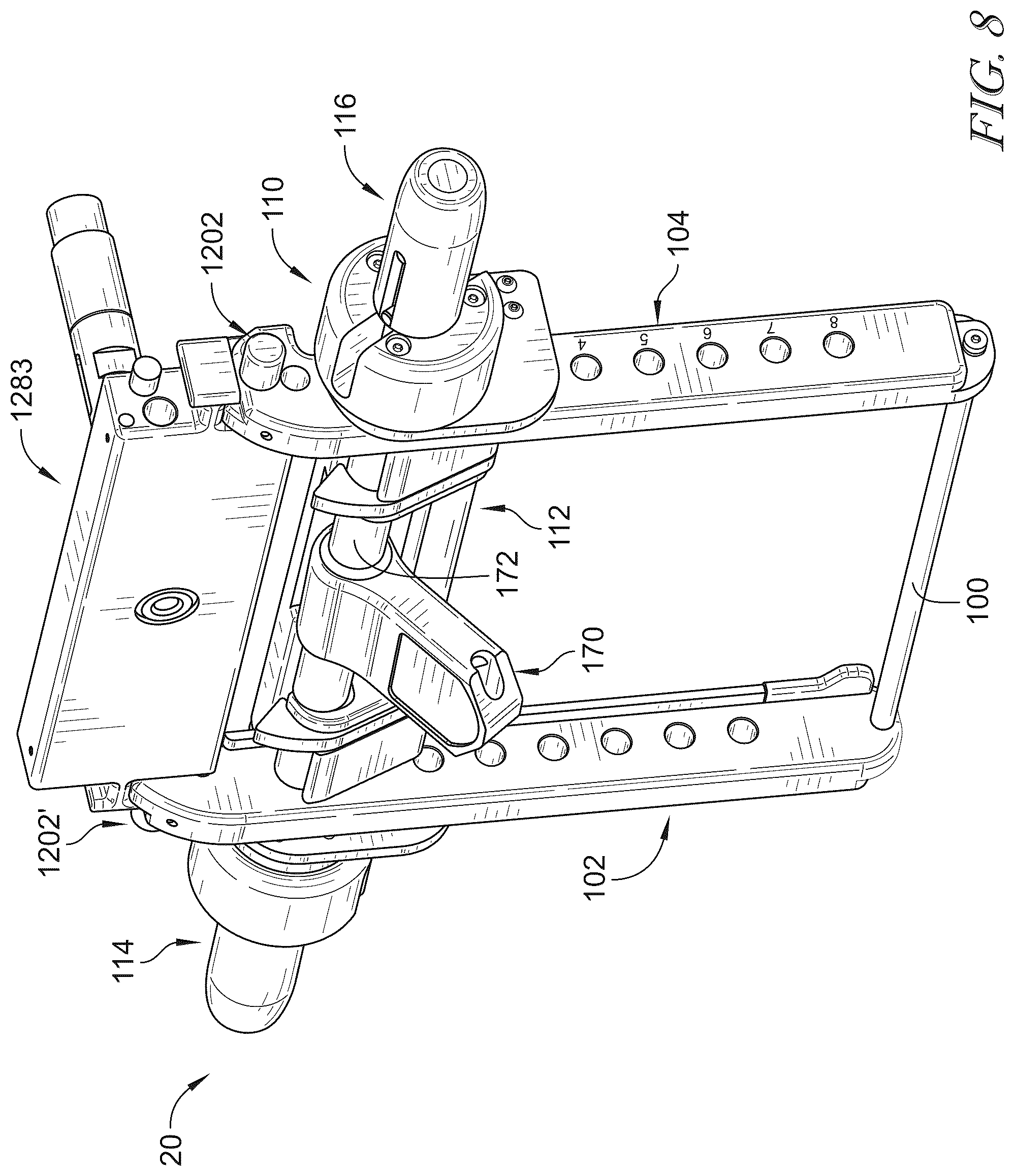 Patent US12599526 Figure 8 – Surgical support system with support top height adjustment