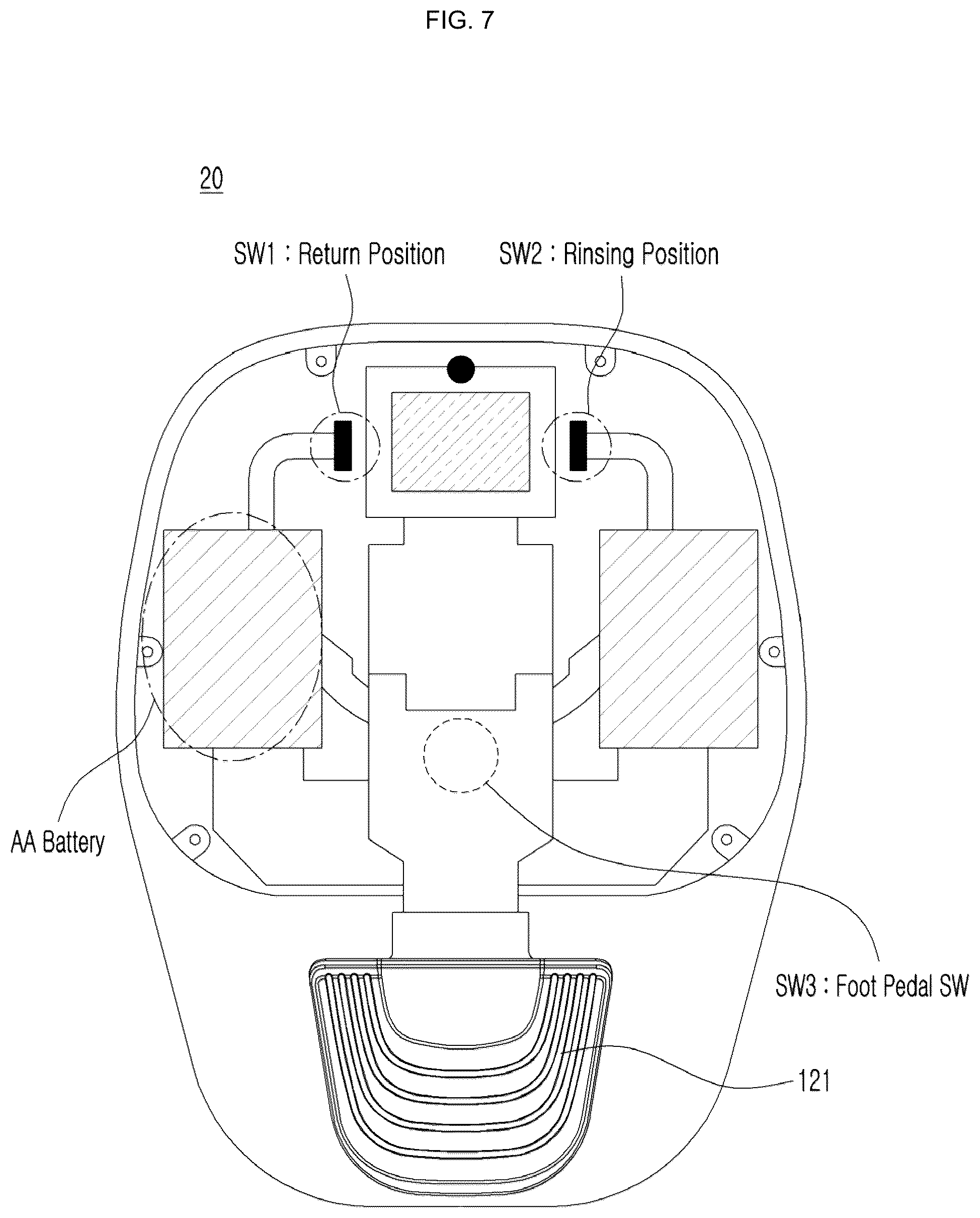 Patent US12599529 Figure 7 – Foot controller for dental unit chair