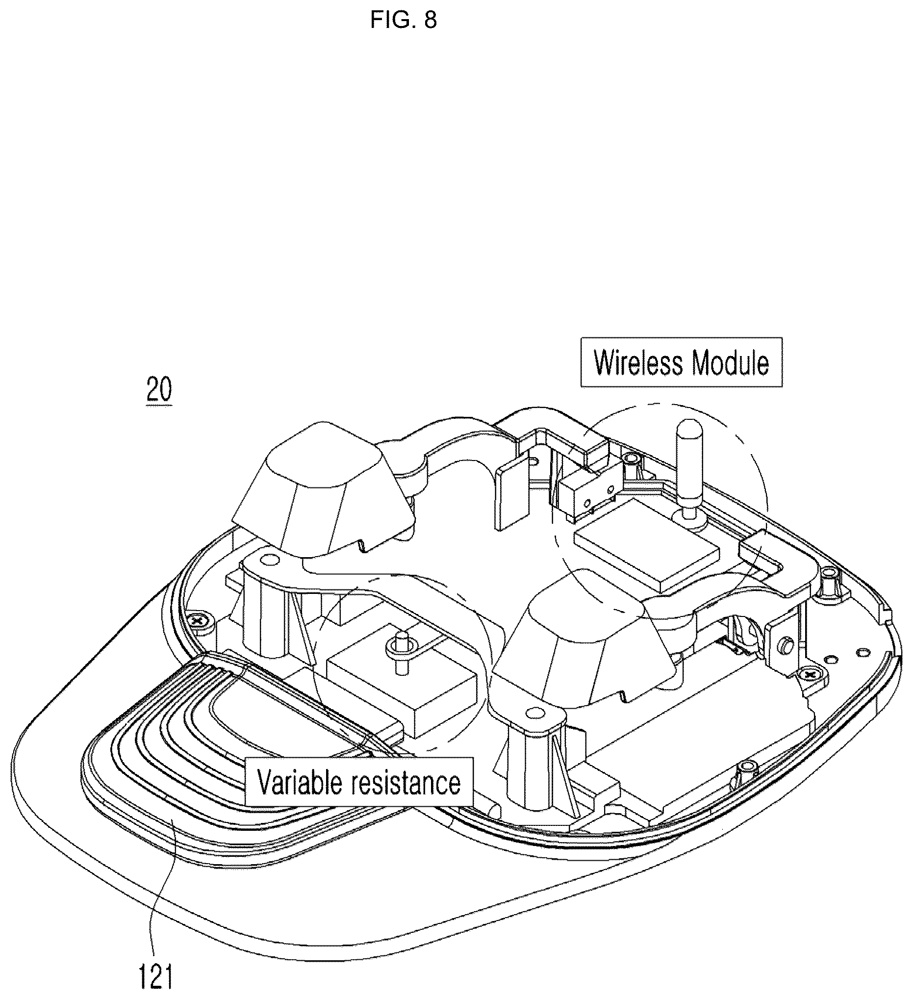Patent US12599529 Figure 8 – Foot controller for dental unit chair