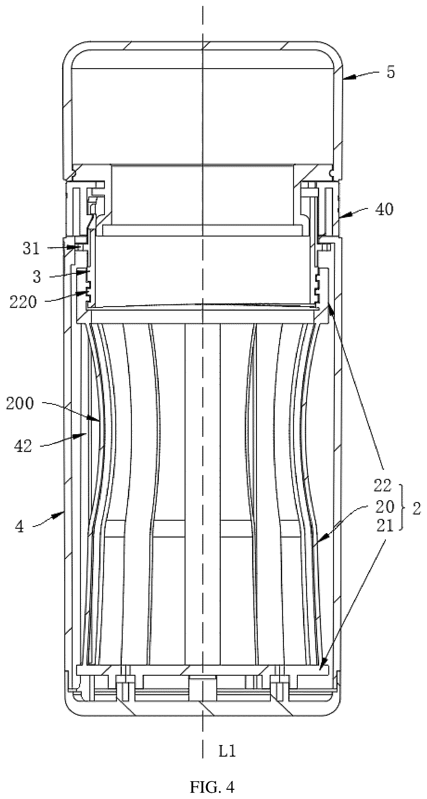 Patent US12599537 Figure 4 – Massage structure with variable inner diameter