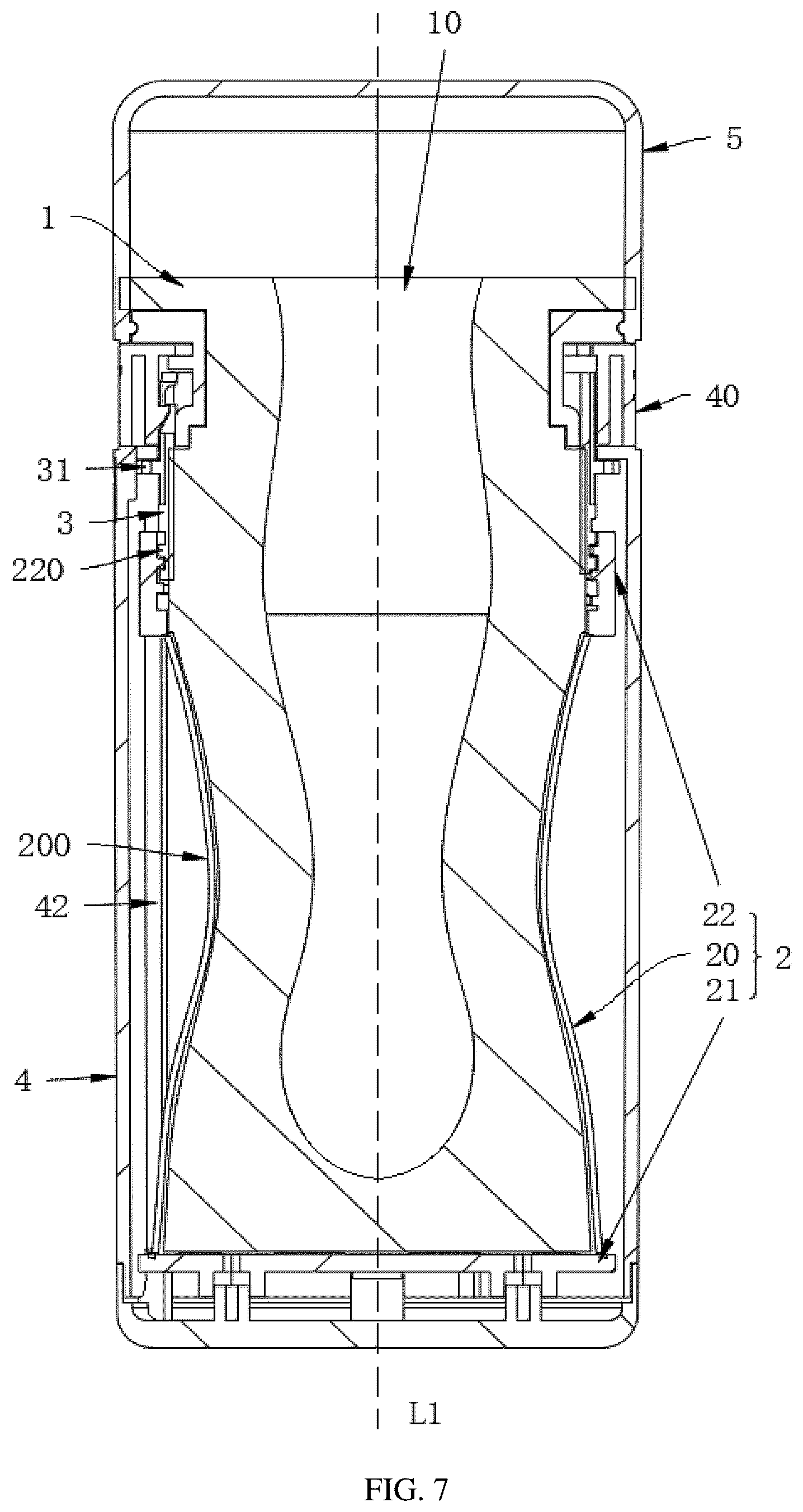 Patent US12599537 Figure 7 – Massage structure with variable inner diameter