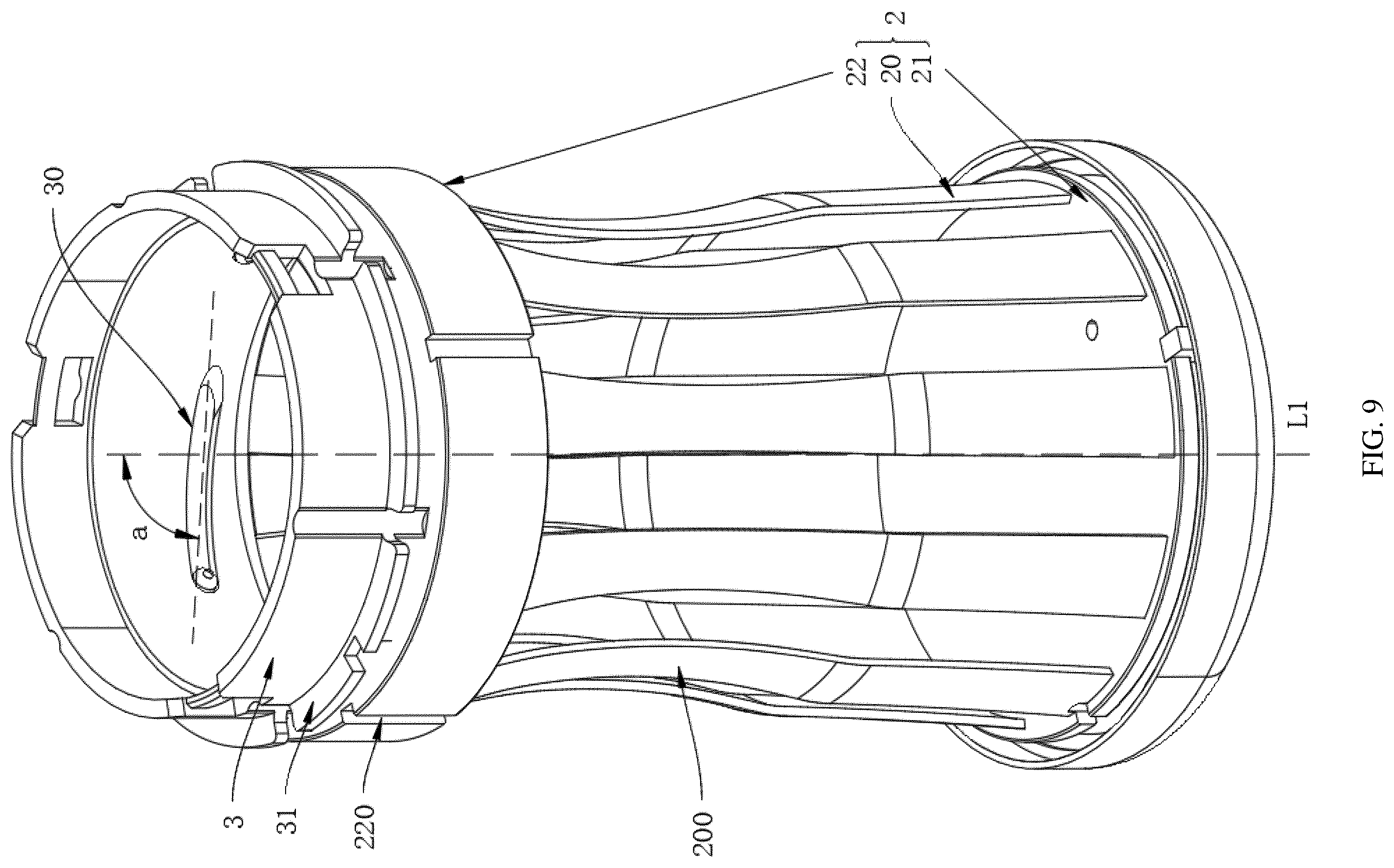 Patent US12599537 Figure 9 – Massage structure with variable inner diameter