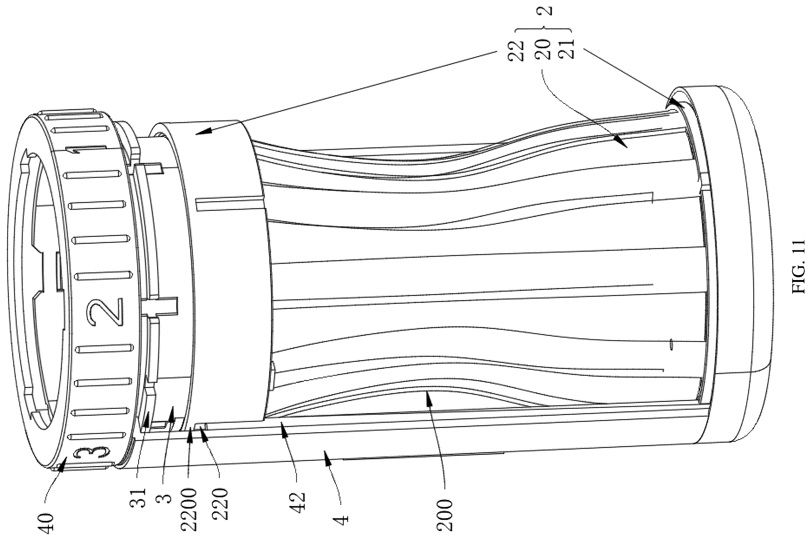 Patent US12599537 Figure 11 – Massage structure with variable inner diameter