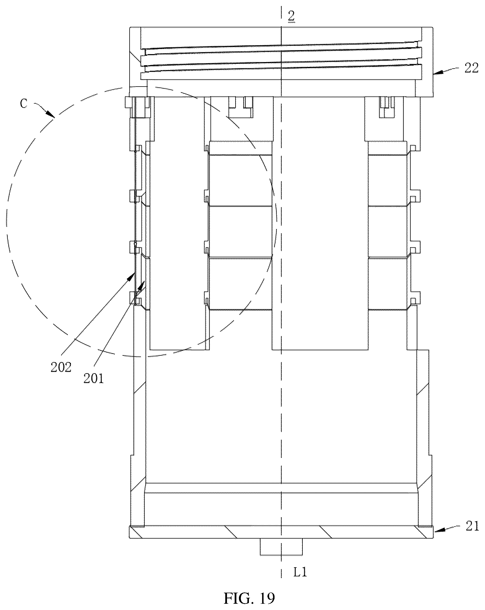 Patent US12599537 Figure 19 – Massage structure with variable inner diameter