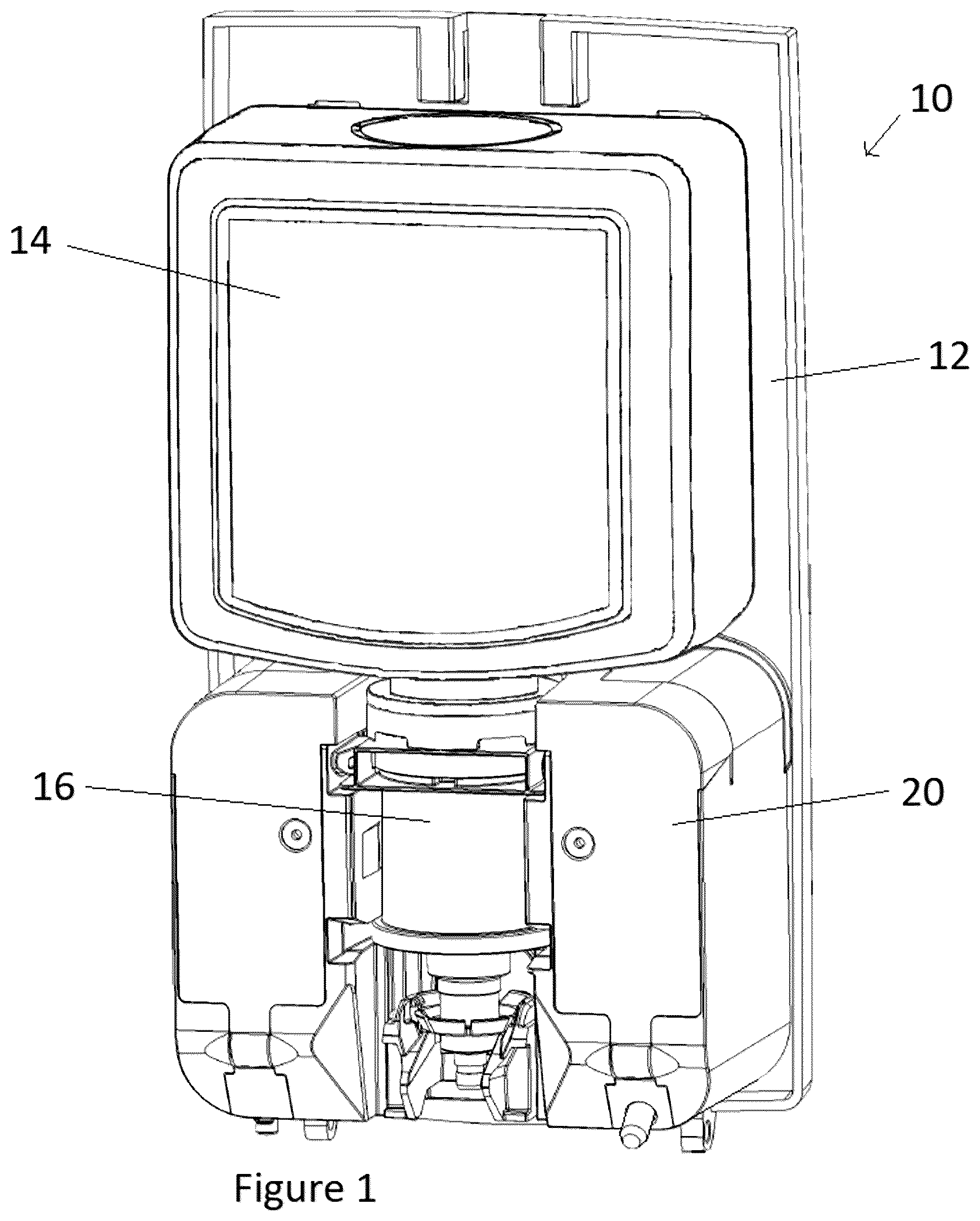 Patent US12599687 Figure 1 – Fluid dispenser with UV sanitation