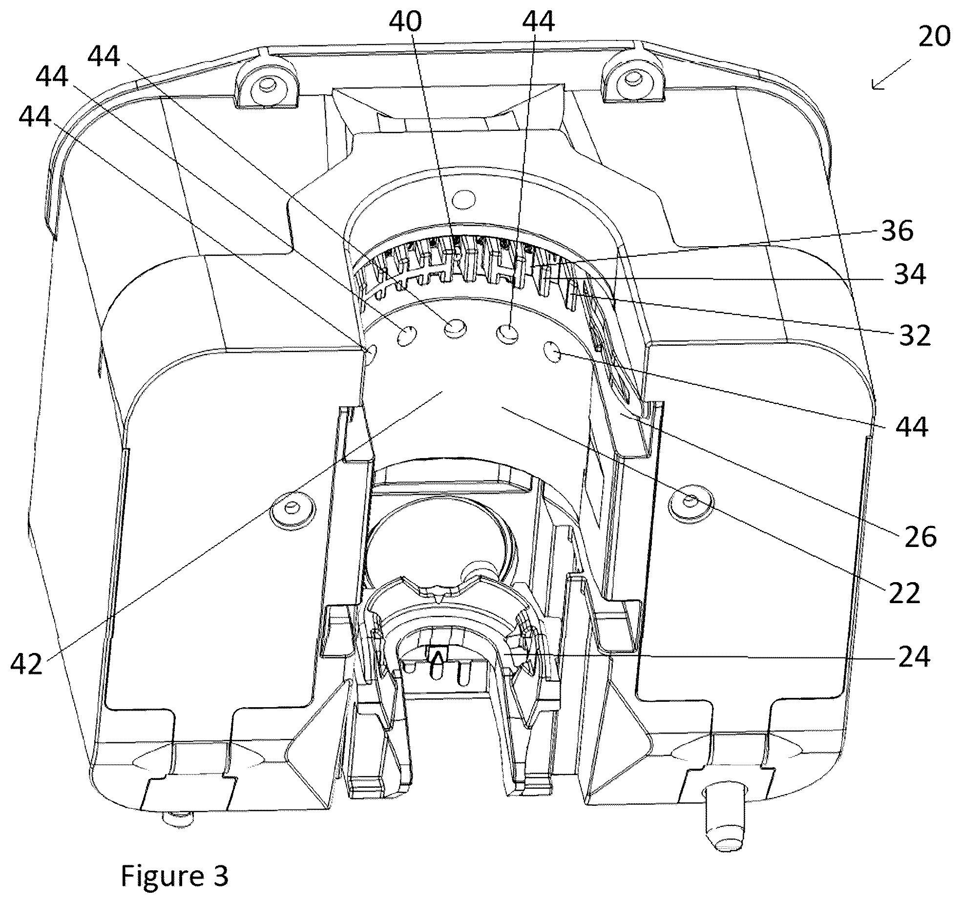 Patent US12599687 Figure 3 – Fluid dispenser with UV sanitation