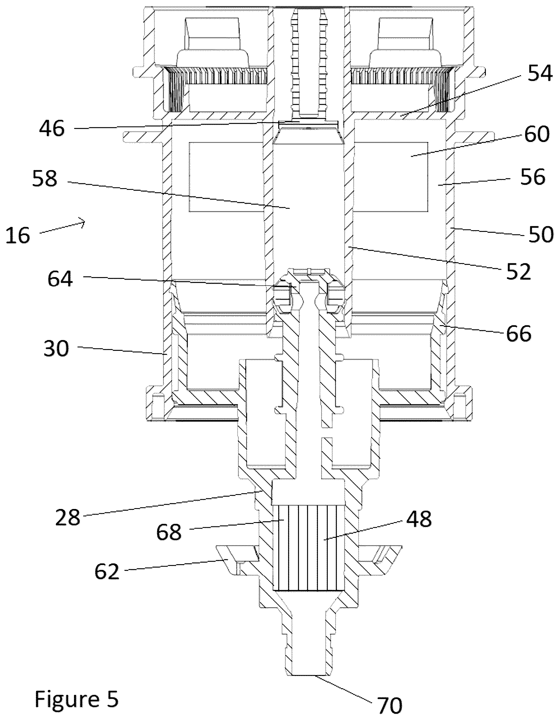 Patent US12599687 Figure 5 – Fluid dispenser with UV sanitation