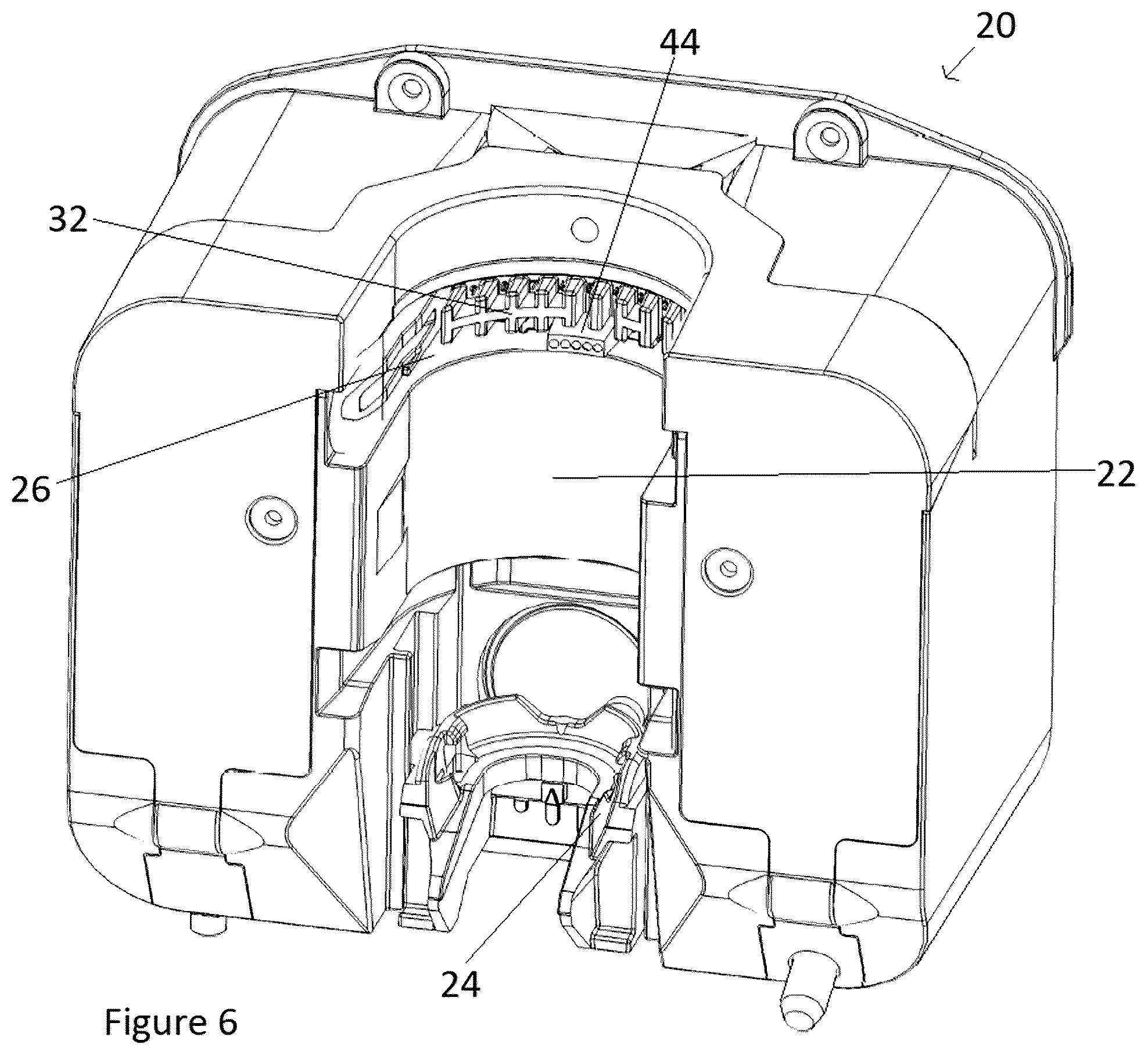 Patent US12599687 Figure 6 – Fluid dispenser with UV sanitation