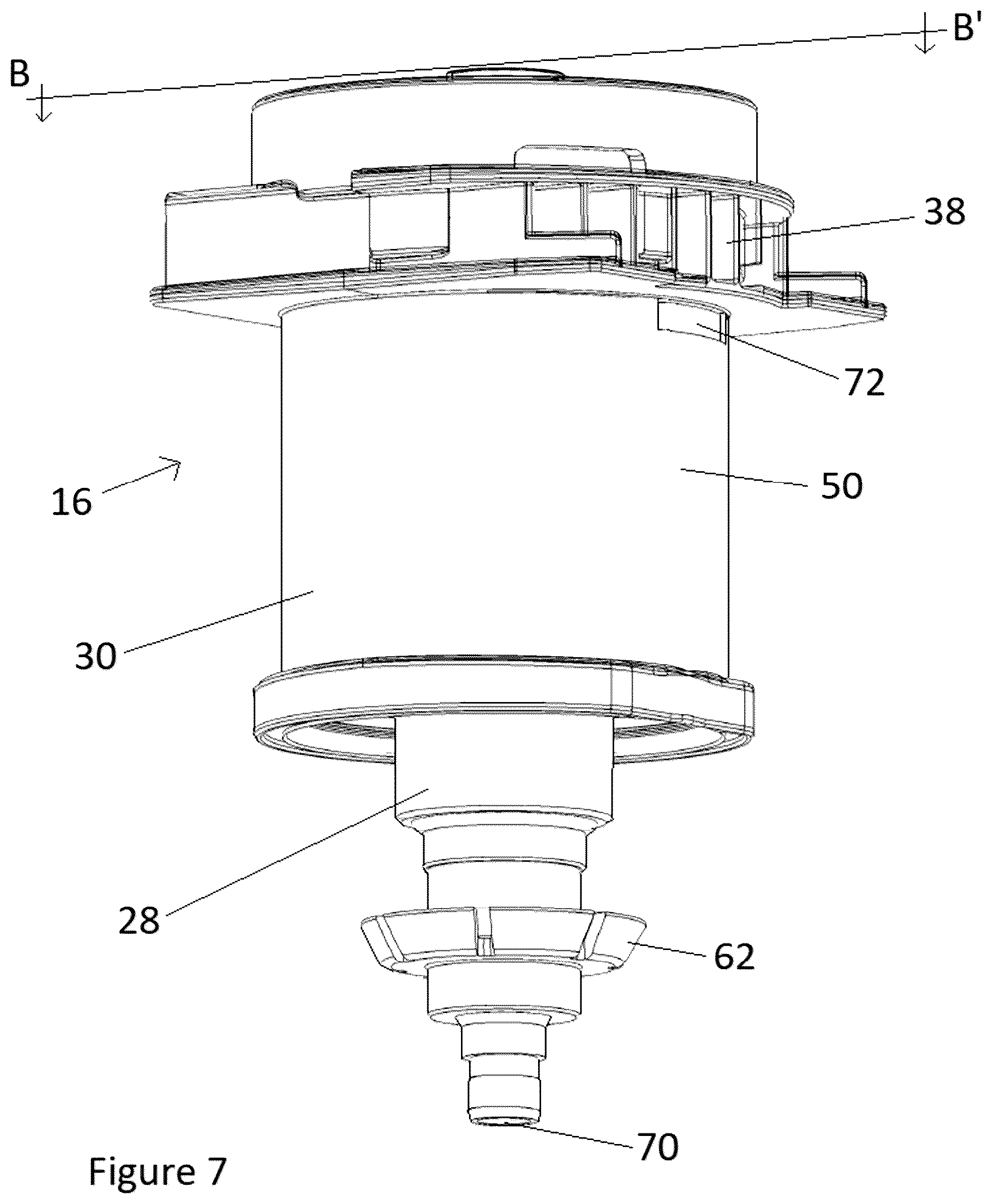Patent US12599687 Figure 7 – Fluid dispenser with UV sanitation