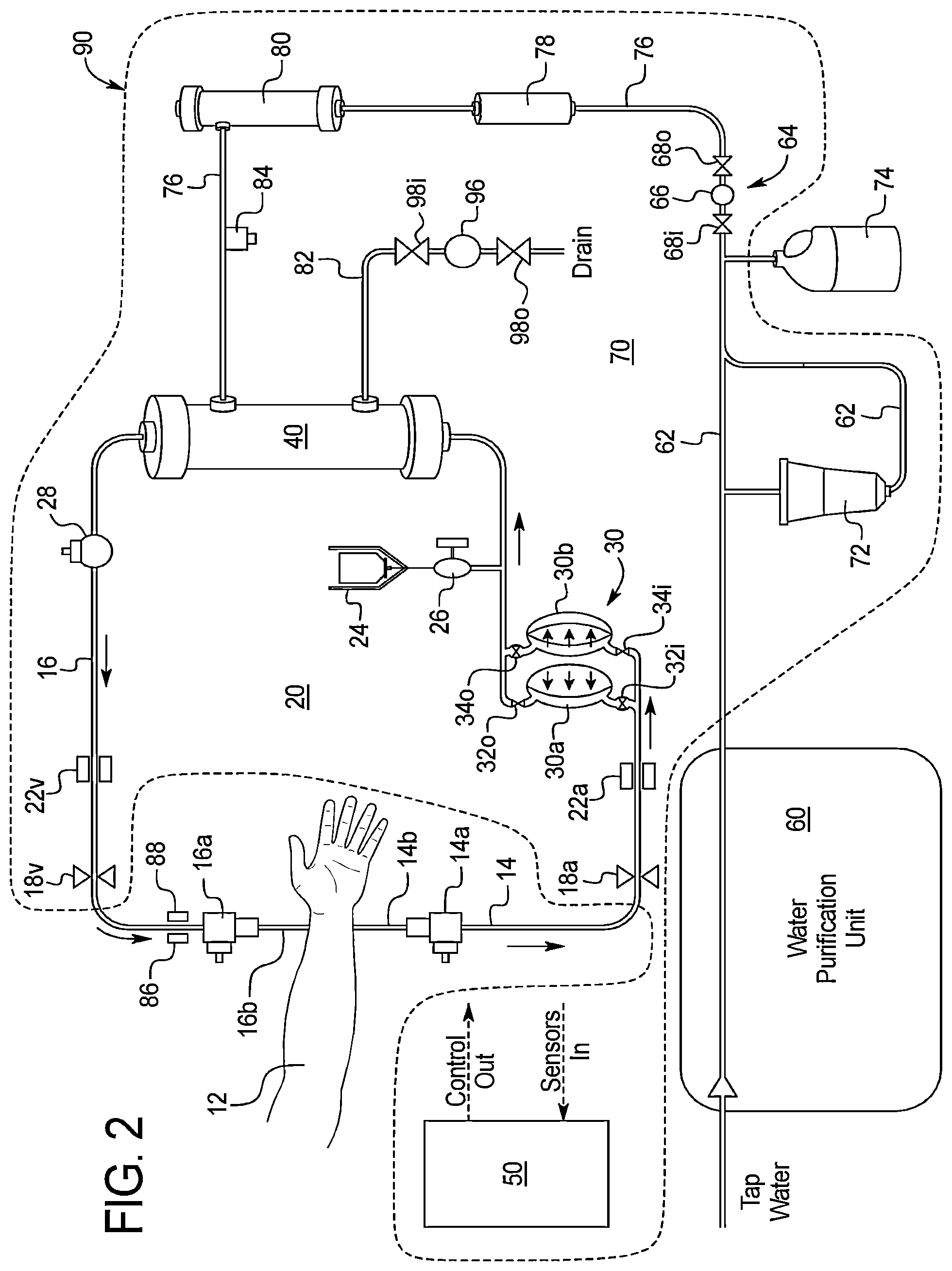 Patent US12599709 Figure 2 – Medical fluid delivery system including remote machine updating and control