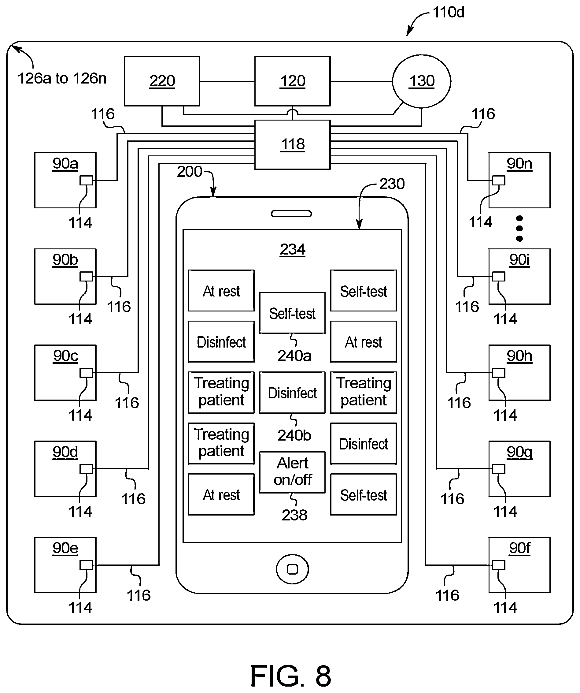 Patent US12599709 Figure 8 – Medical fluid delivery system including remote machine updating and control