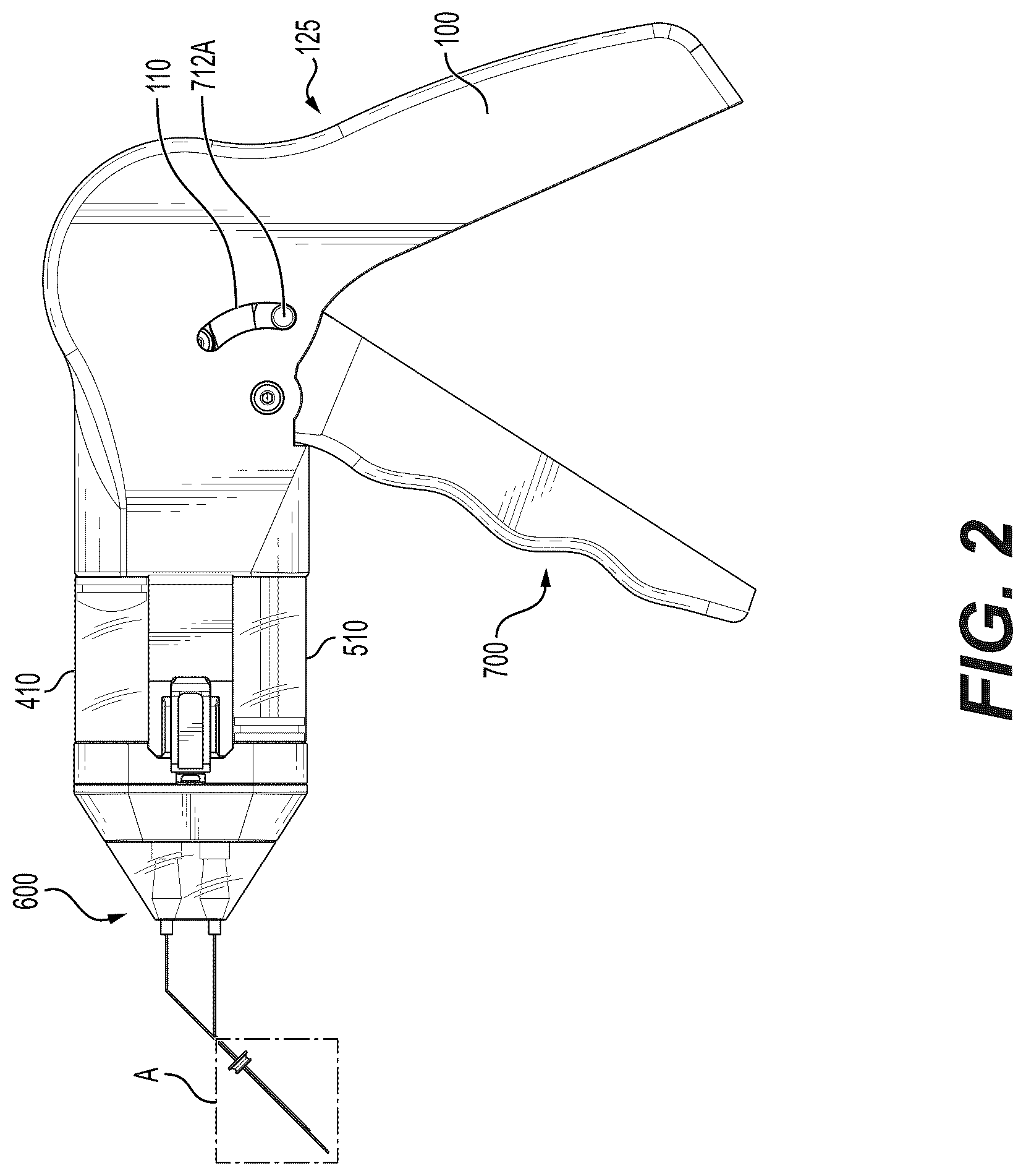 Patent US12599724 Figure 2 – Enhanced dual barrel syringe enclosure with rotational detachment system for simultaneous irrigation and aspiration in endodontic procedures