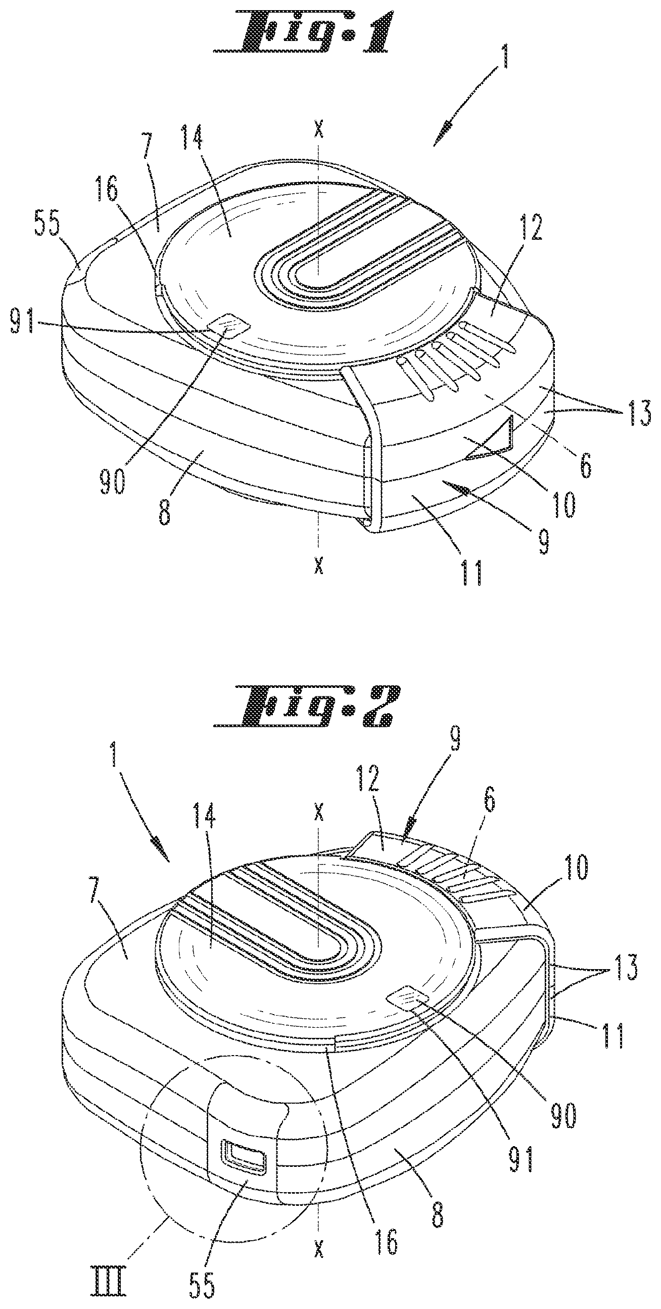 Patent US12599728 Figure 1 – Device for inhaling powder-type substances, substance container for a device of this type and method for filling a device of this type