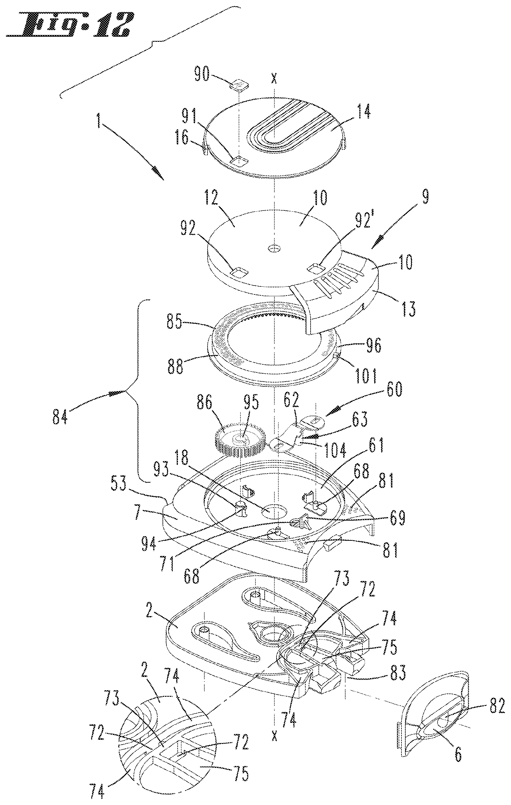 Patent US12599728 Figure 5 – Device for inhaling powder-type substances, substance container for a device of this type and method for filling a device of this type