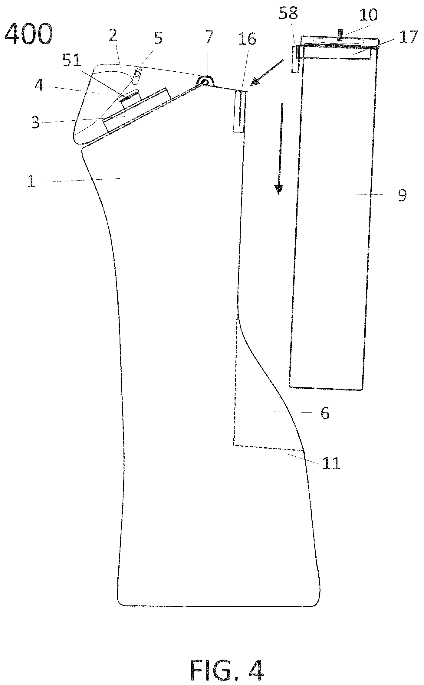 Patent US12599729 Figure 4 – Personal container with attachment mechanism