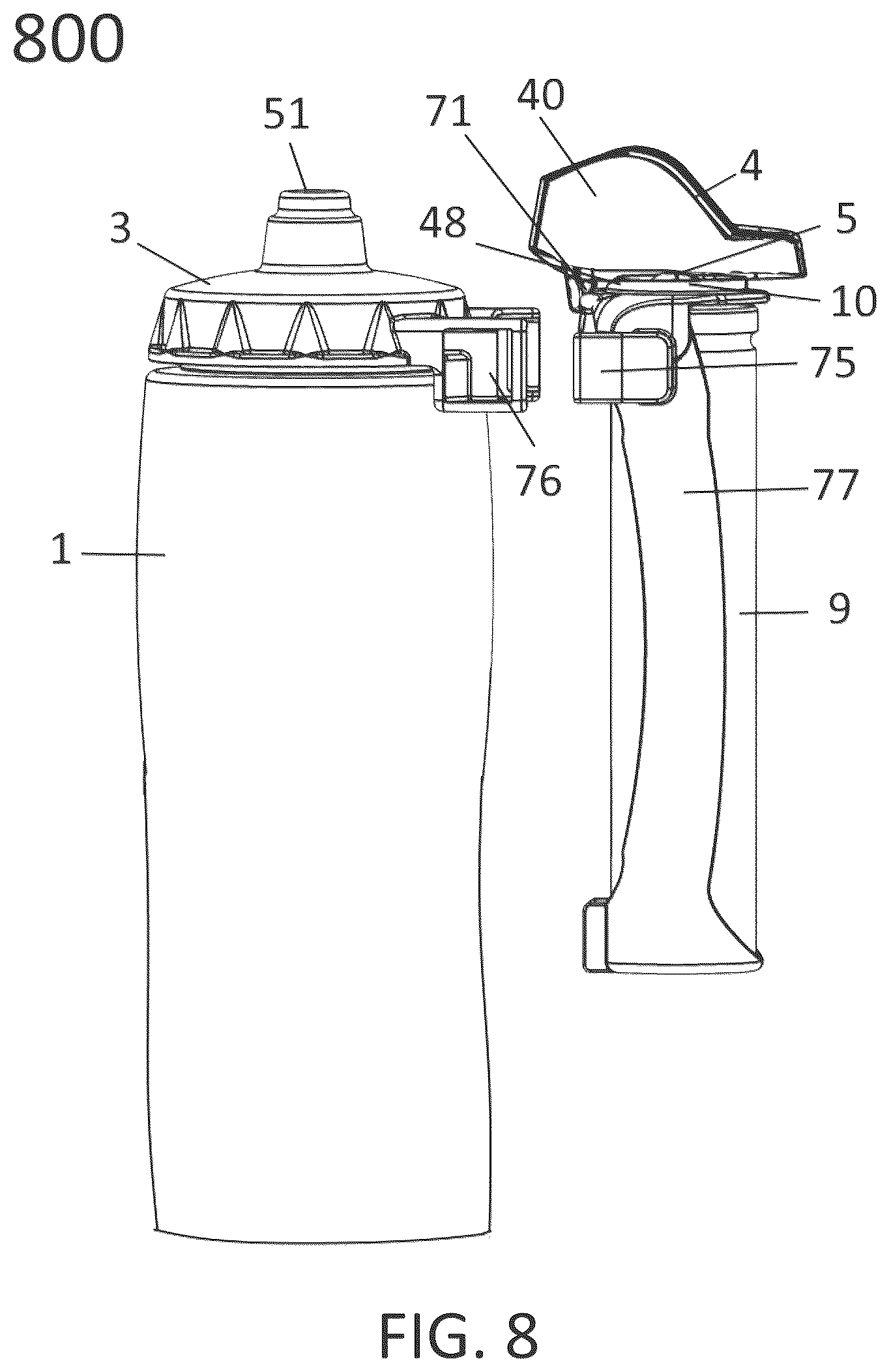 Patent US12599729 Figure 8 – Personal container with attachment mechanism