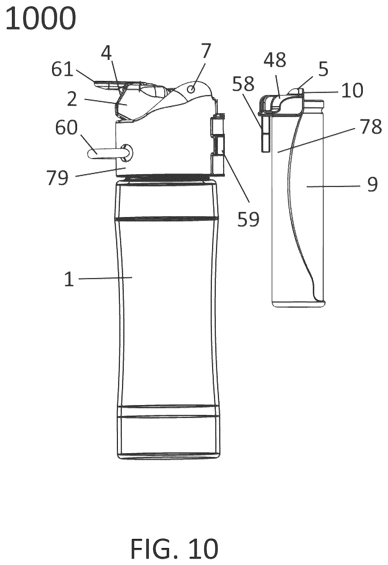 Patent US12599729 Figure 10 – Personal container with attachment mechanism