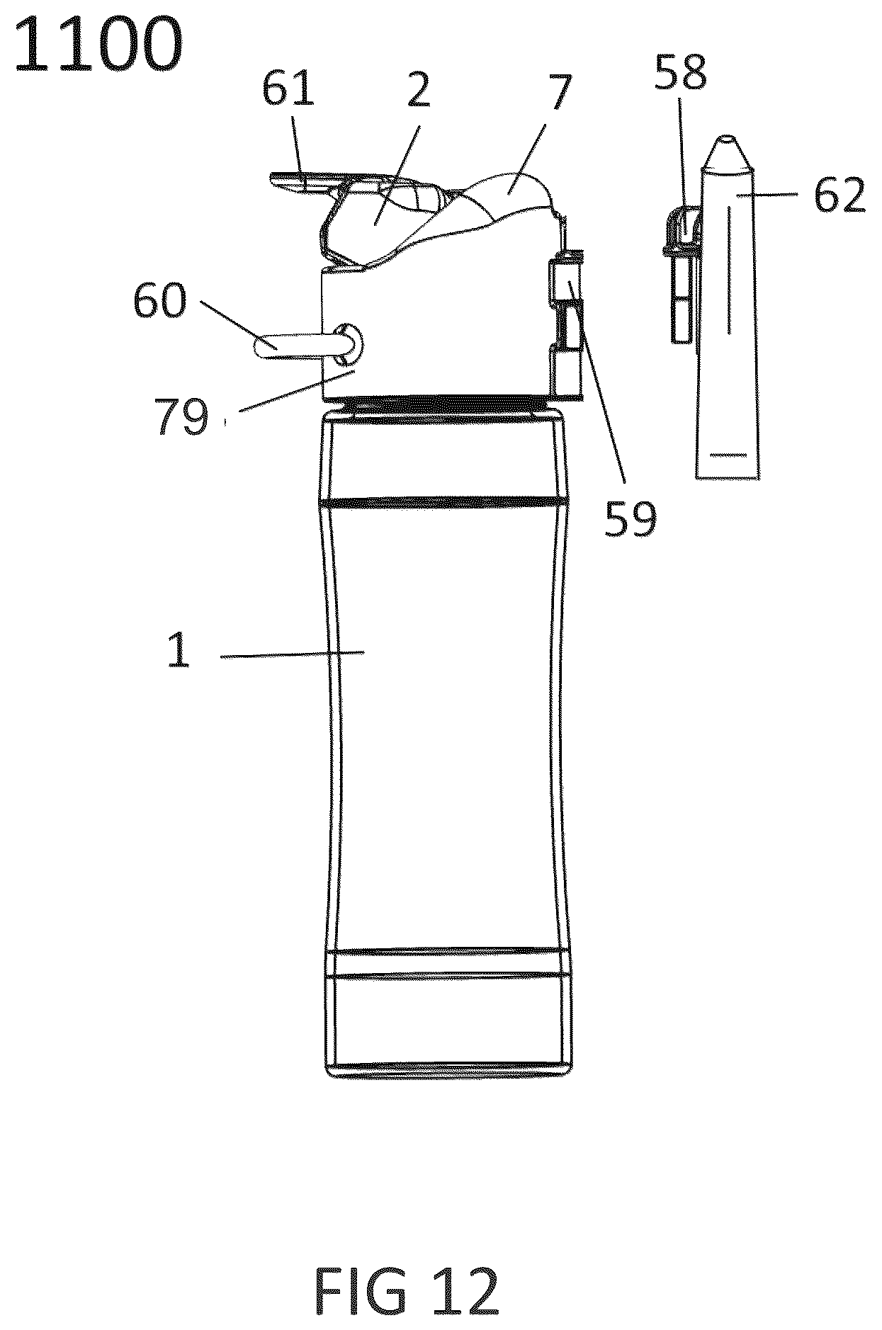 Patent US12599729 Figure 12 – Personal container with attachment mechanism