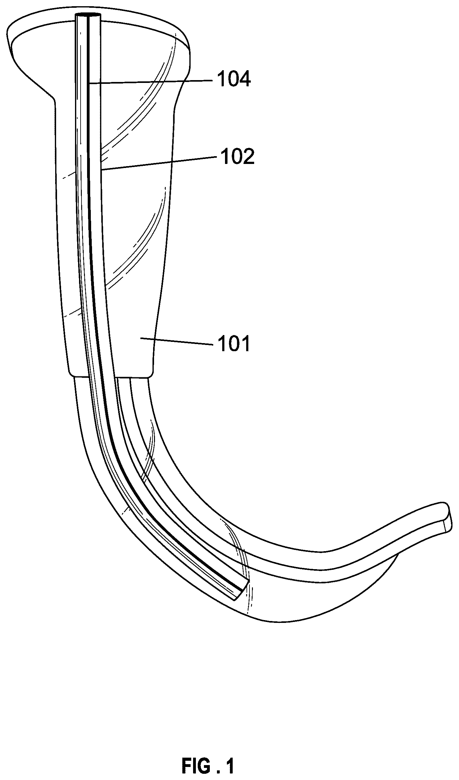 Patent US12599737 Figure 1 – Laryngoscope blade with a channel