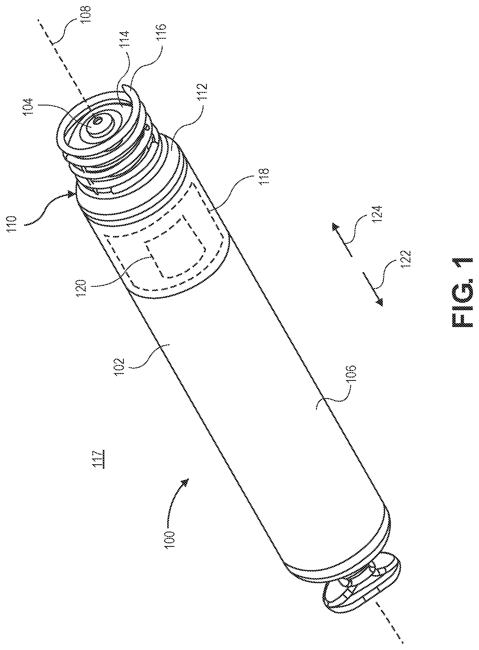 Patent US12599764 Figure 1 – Header assembly having controlled therapeutic agent release