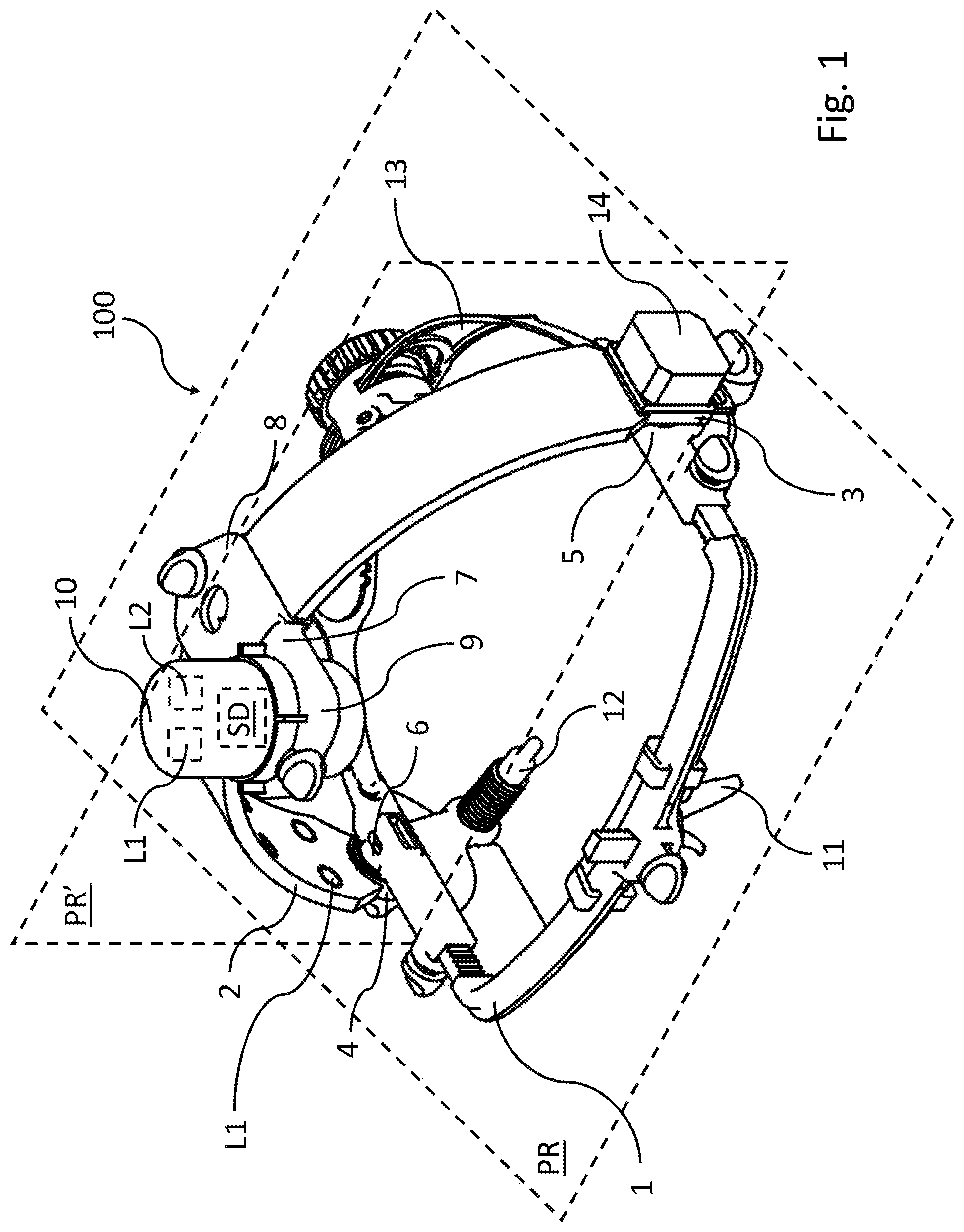 Patent US12599785 — Stereotactic device wearable by a patient for low-intensity focused-ultrasound neuromodulation — Figure 1