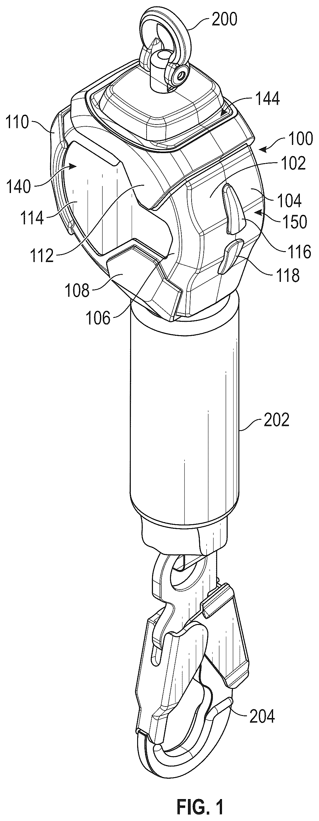 Patent US12599791 Figure 1 – Self-retracting lifeline housing