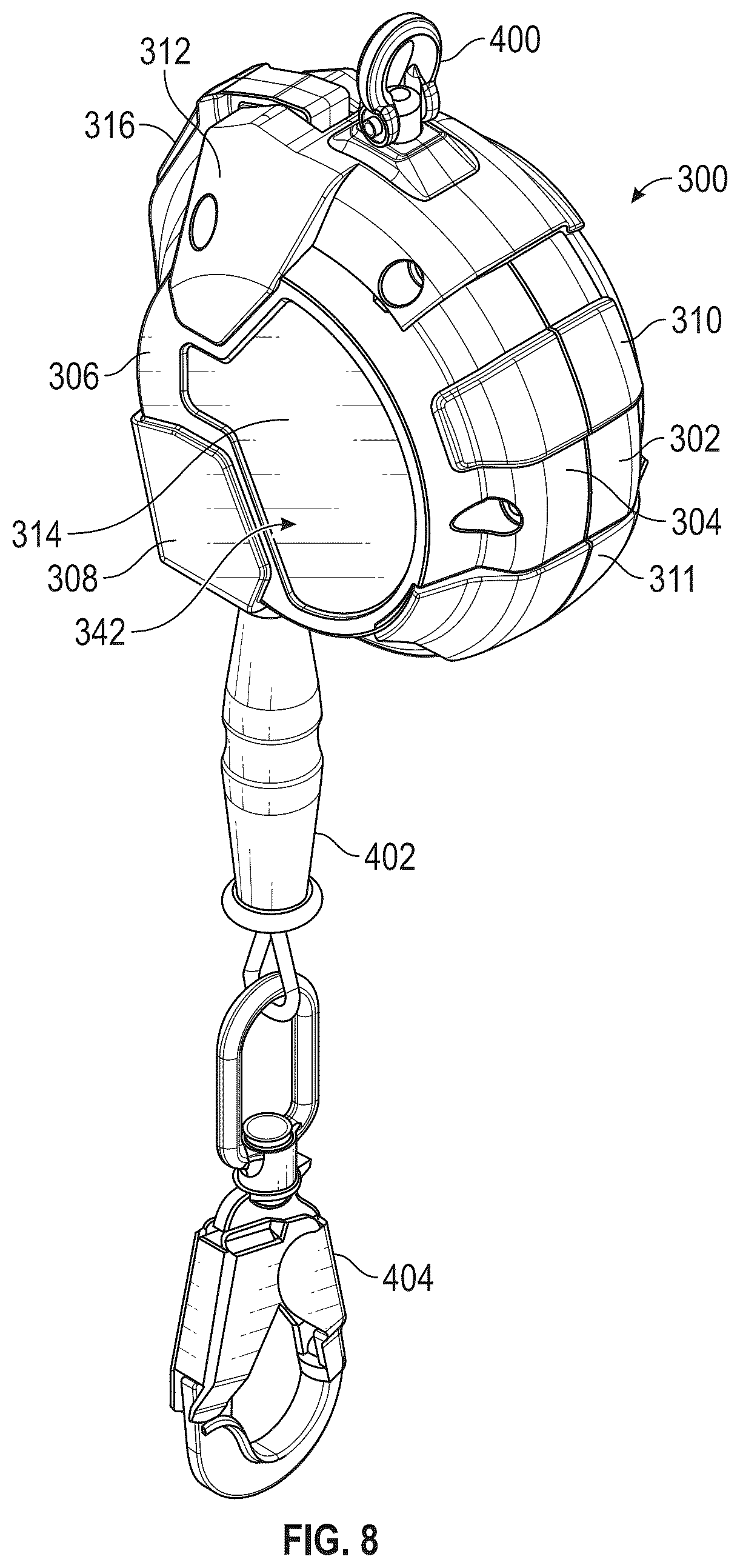 Patent US12599791 Figure 7 – Self-retracting lifeline housing