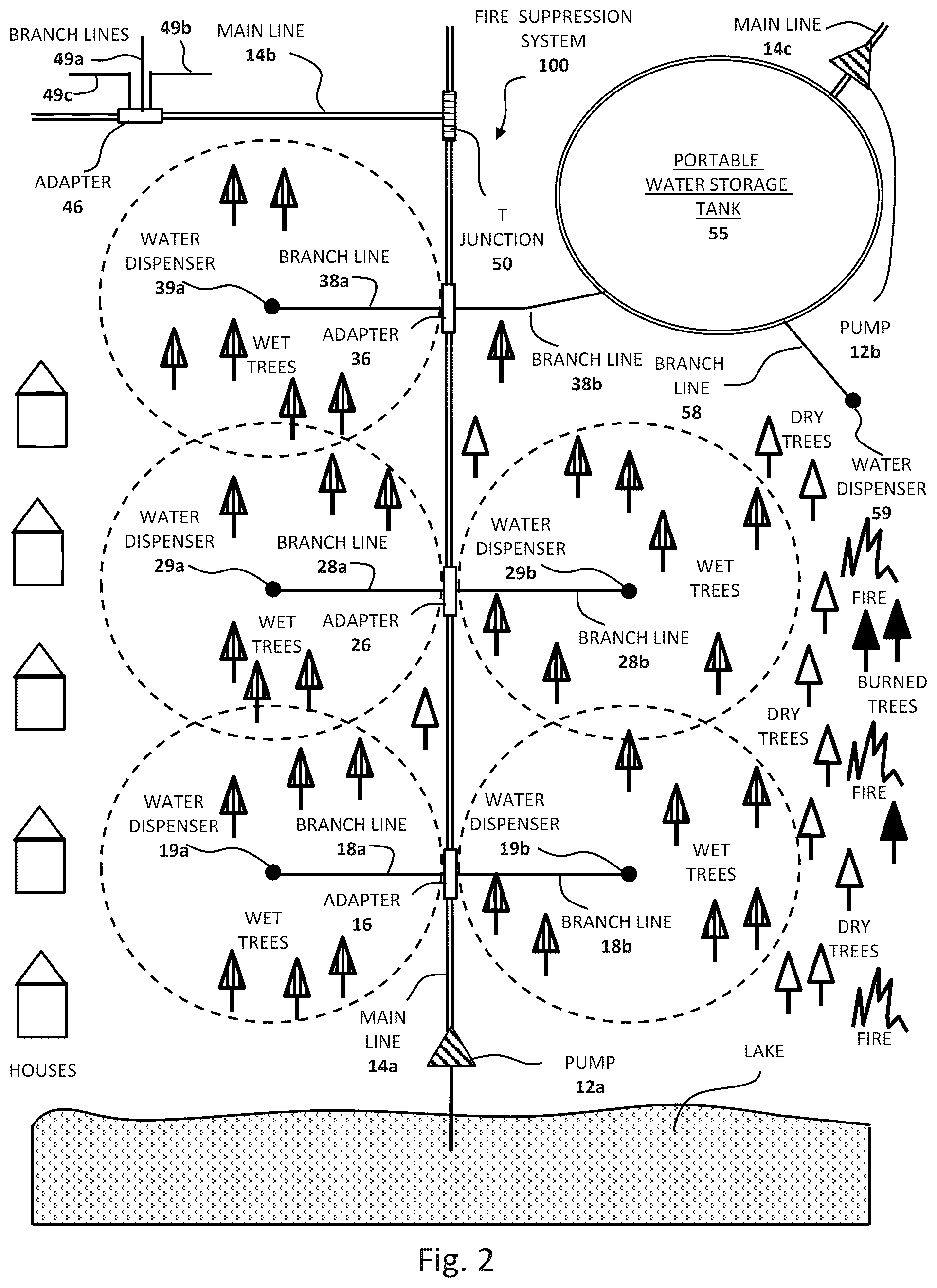 Patent US12599792 Figure 2 – Fire suppression system and process for deployment