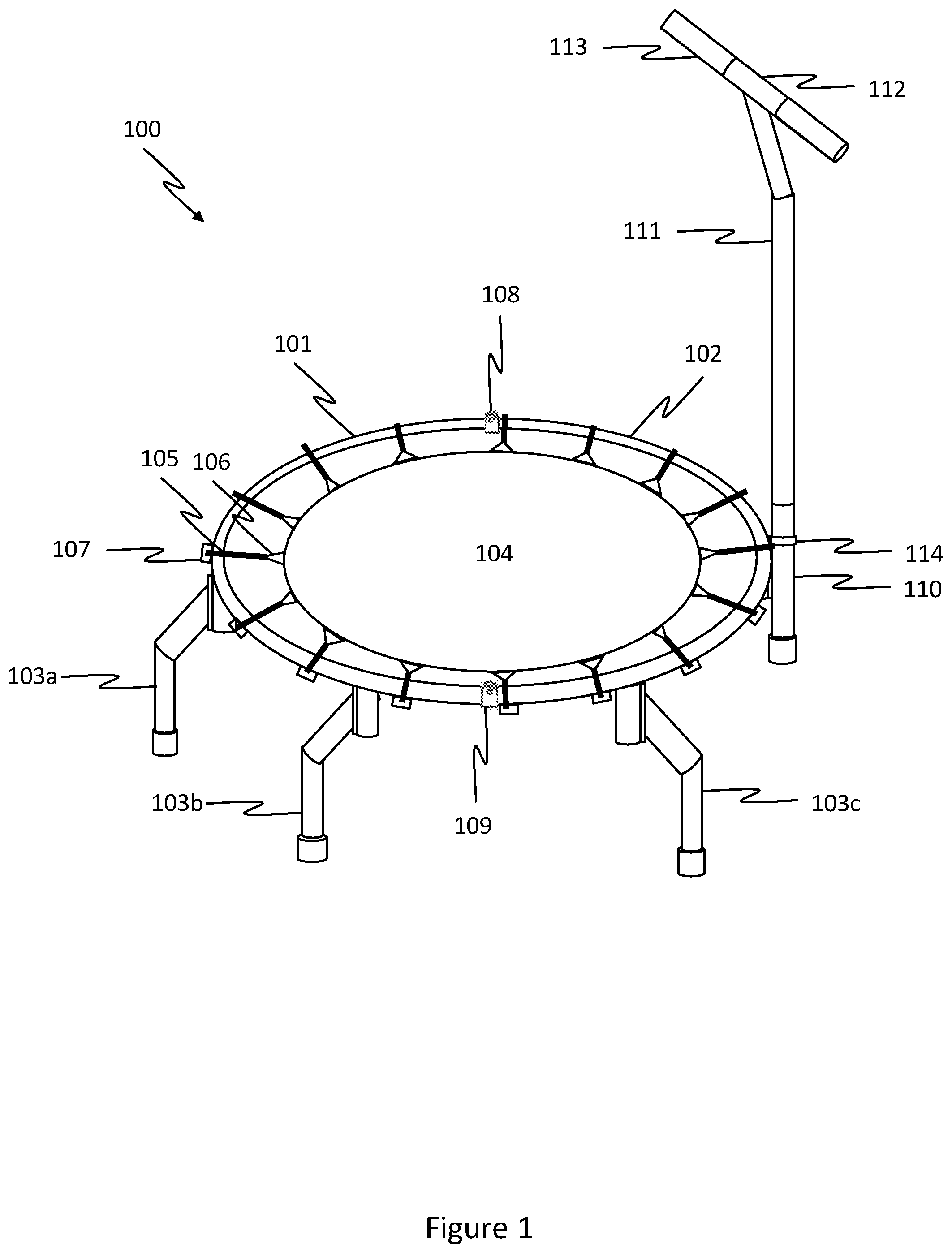 Patent US12599801 Figure 1 – Trampoline