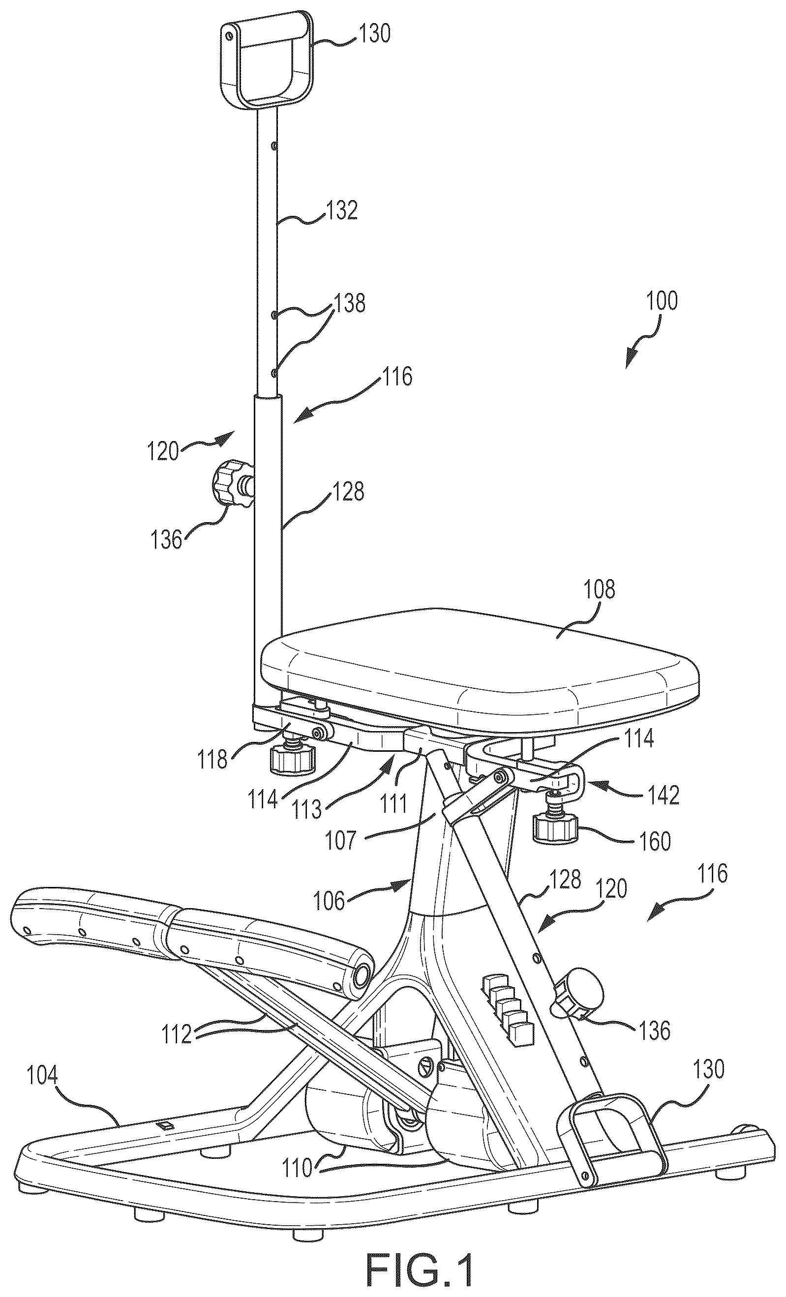 Patent US12599807 Figure 1 – Chair exercise apparatus