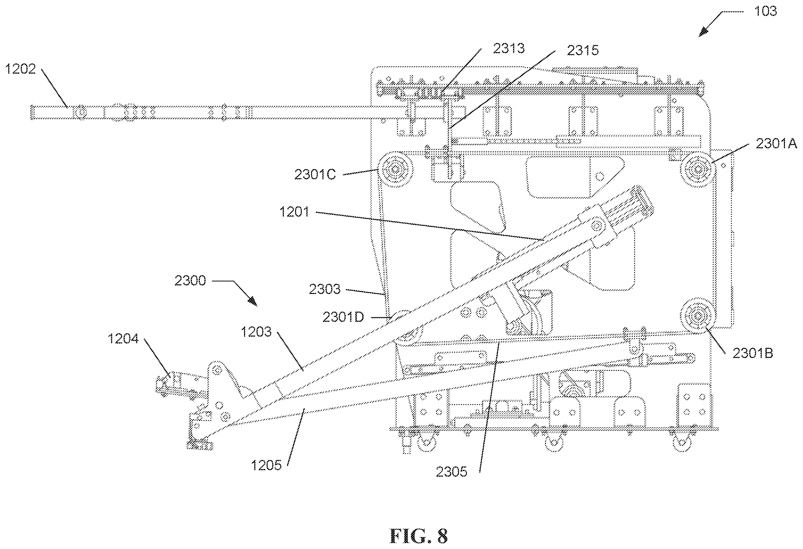Patent US12599809 Figure 8 – Handle driving mechanism for locomotion rehabilitation