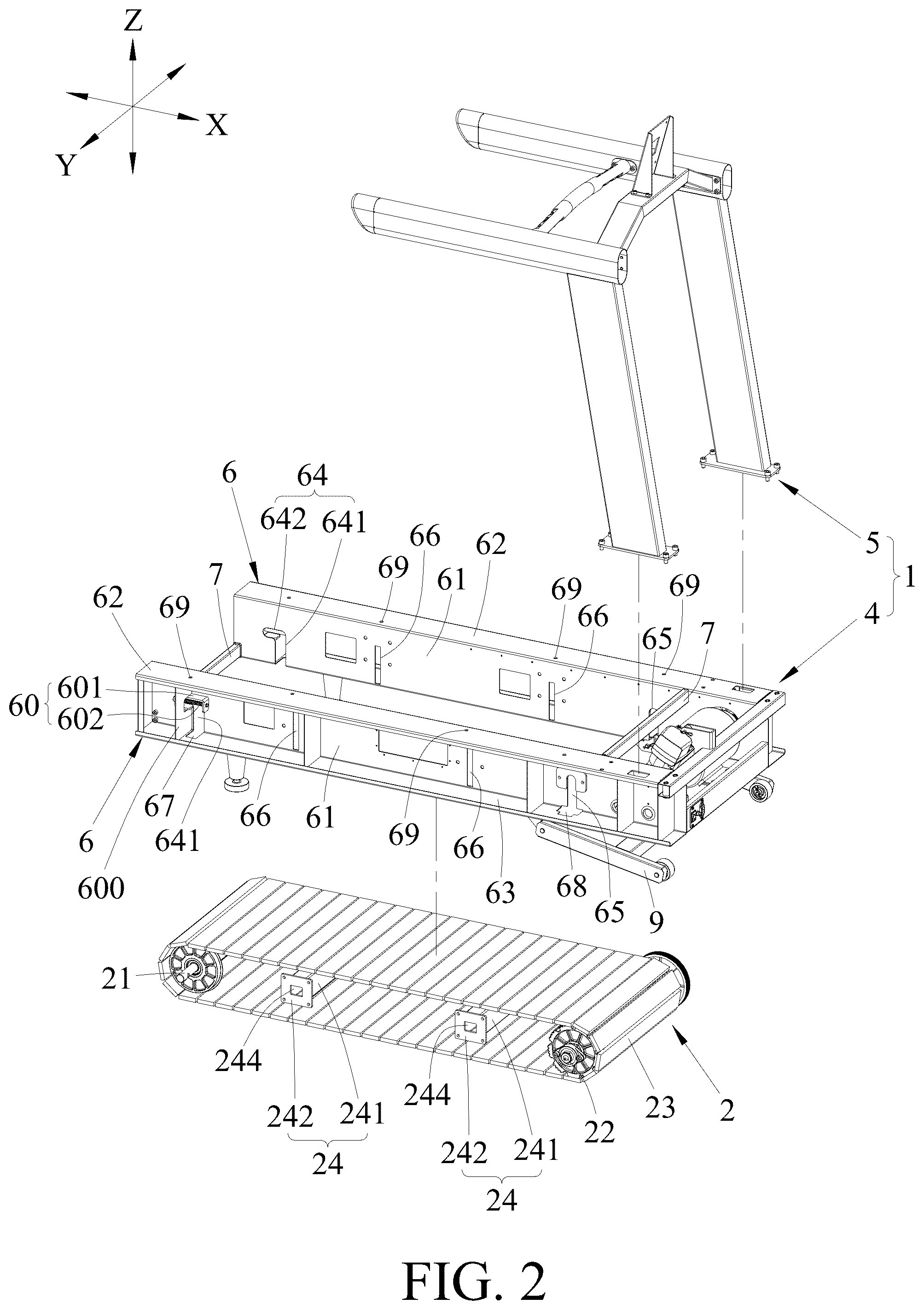 Patent US12599810 Figure 2 – Treadmill, treadmill system and treadmill assembly method