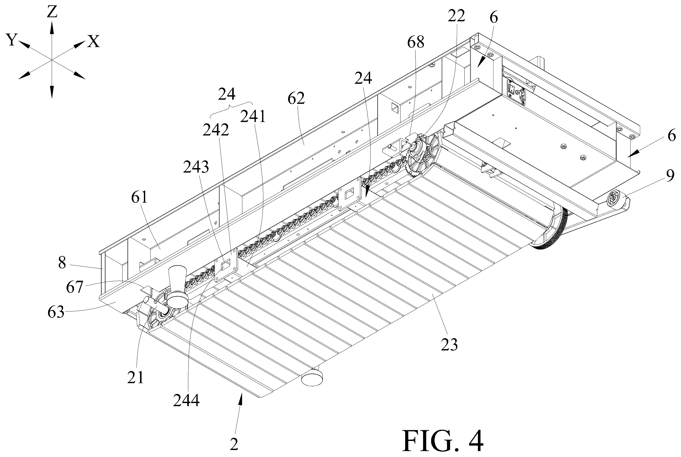 Patent US12599810 Figure 4 – Treadmill, treadmill system and treadmill assembly method