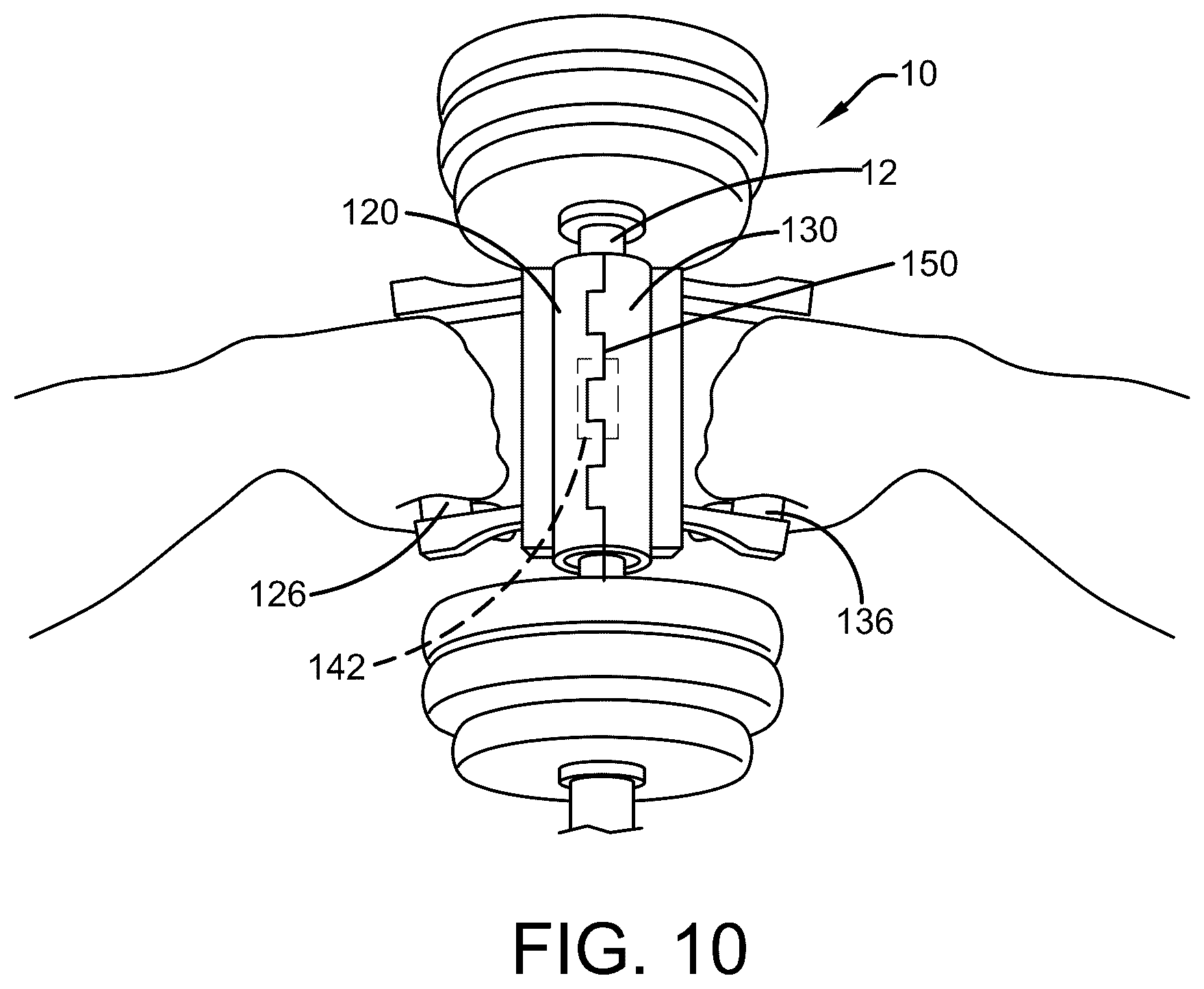 Patent US12599811 Figure 10 – Two-handed dumbbell grip