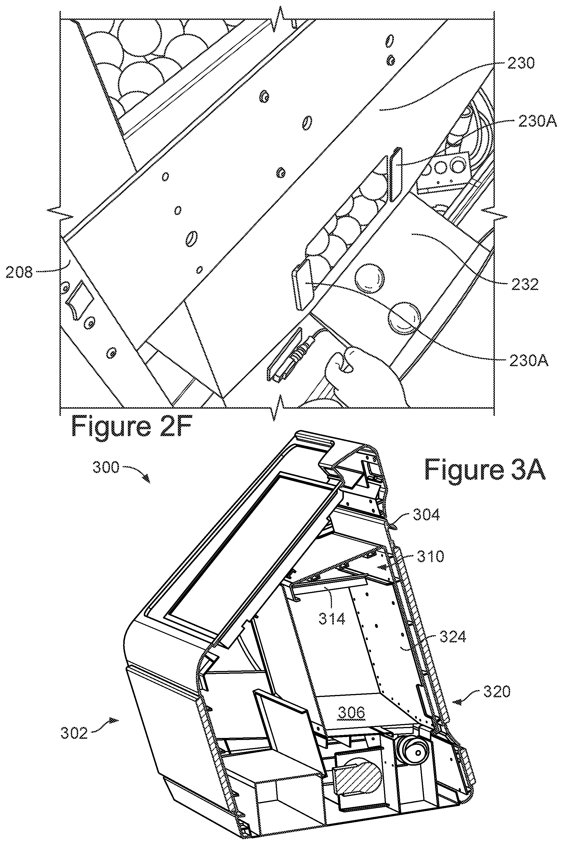 Patent US12599816 Figure 7 – Golf ball dispenser with embedded display device, separate front waterfall panel and/or blower assembly
