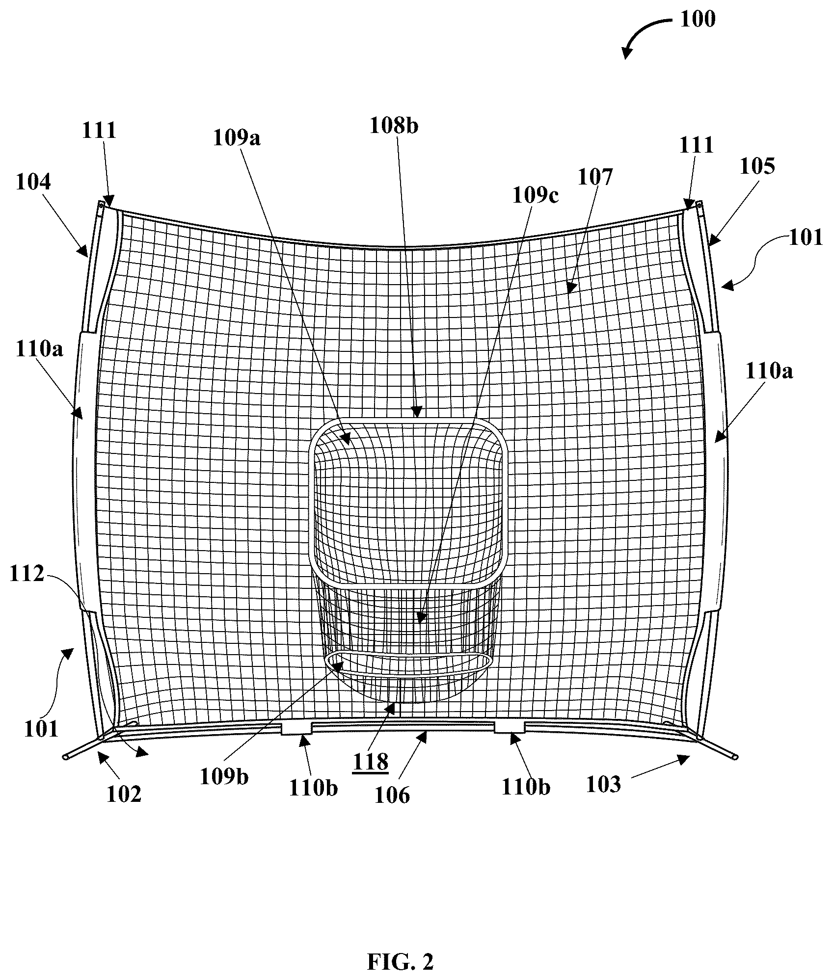 Patent US12599823 Figure 2 – Portable disc sport training apparatus